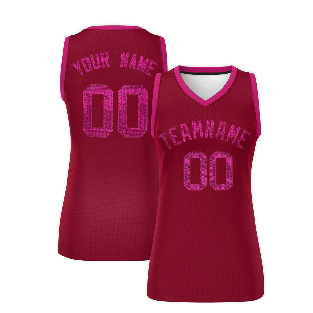 Custom Crimson Pink Women Netball Sequined Dress
