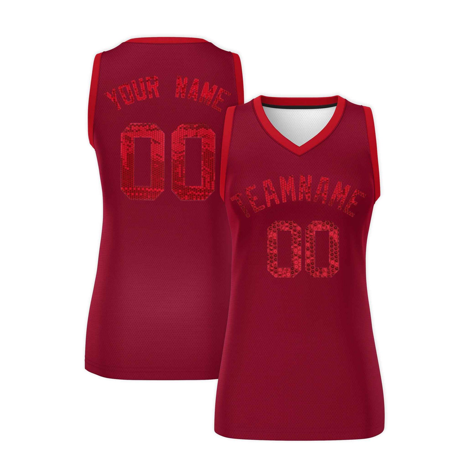 Custom Crimson Red Women Netball Sequined Dress