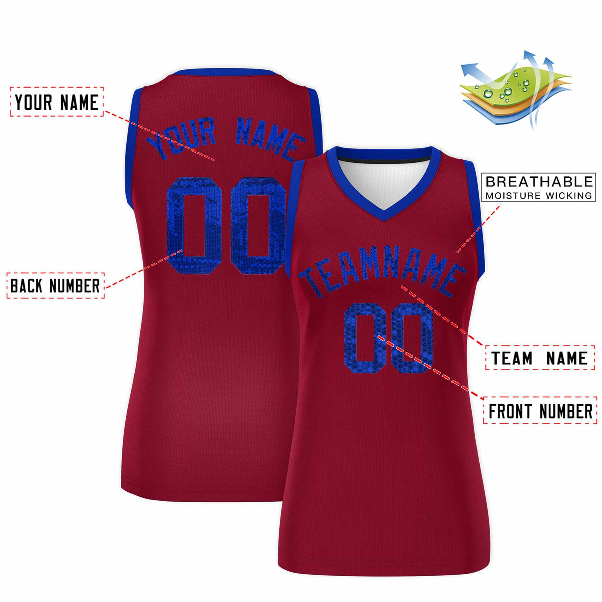 Custom Crimson Royal Women Netball Sequined Dress
