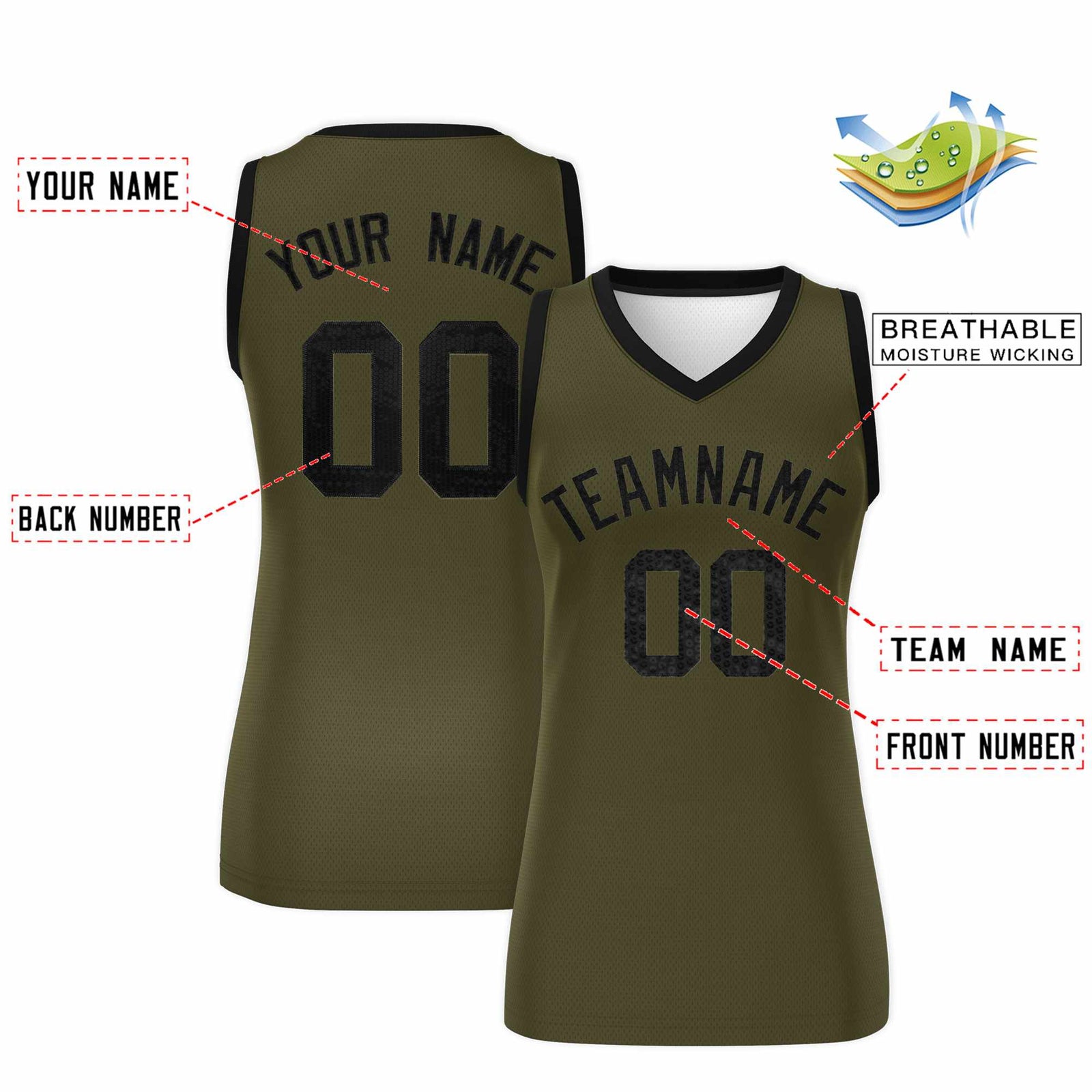 Custom Olive Black Women Netball Sequined Dress
