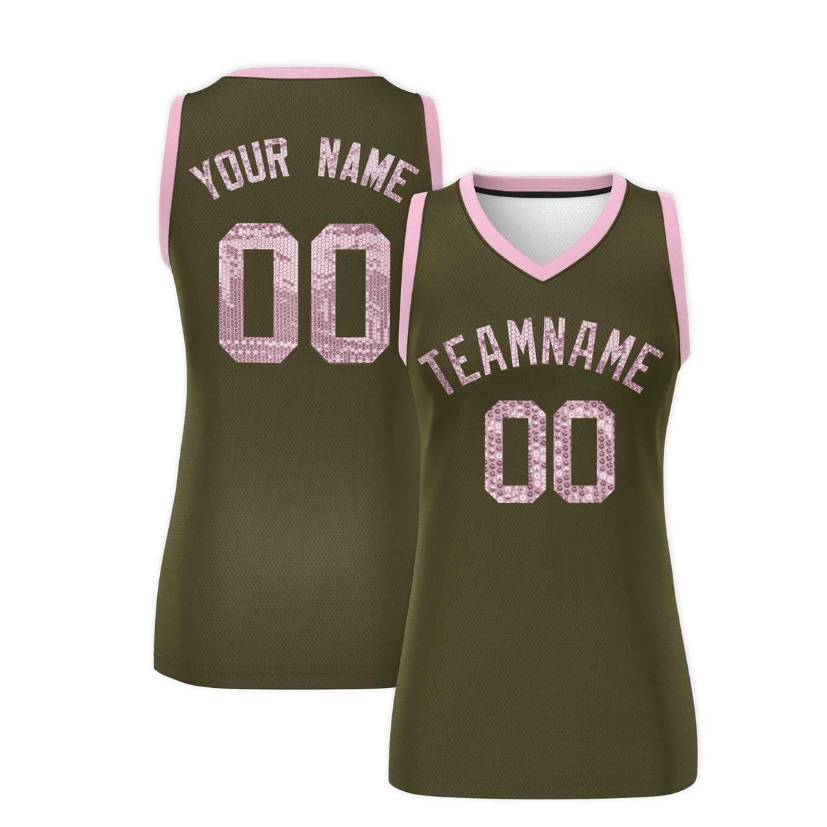 Custom Olive Light Pink Women Netball Sequined Dress