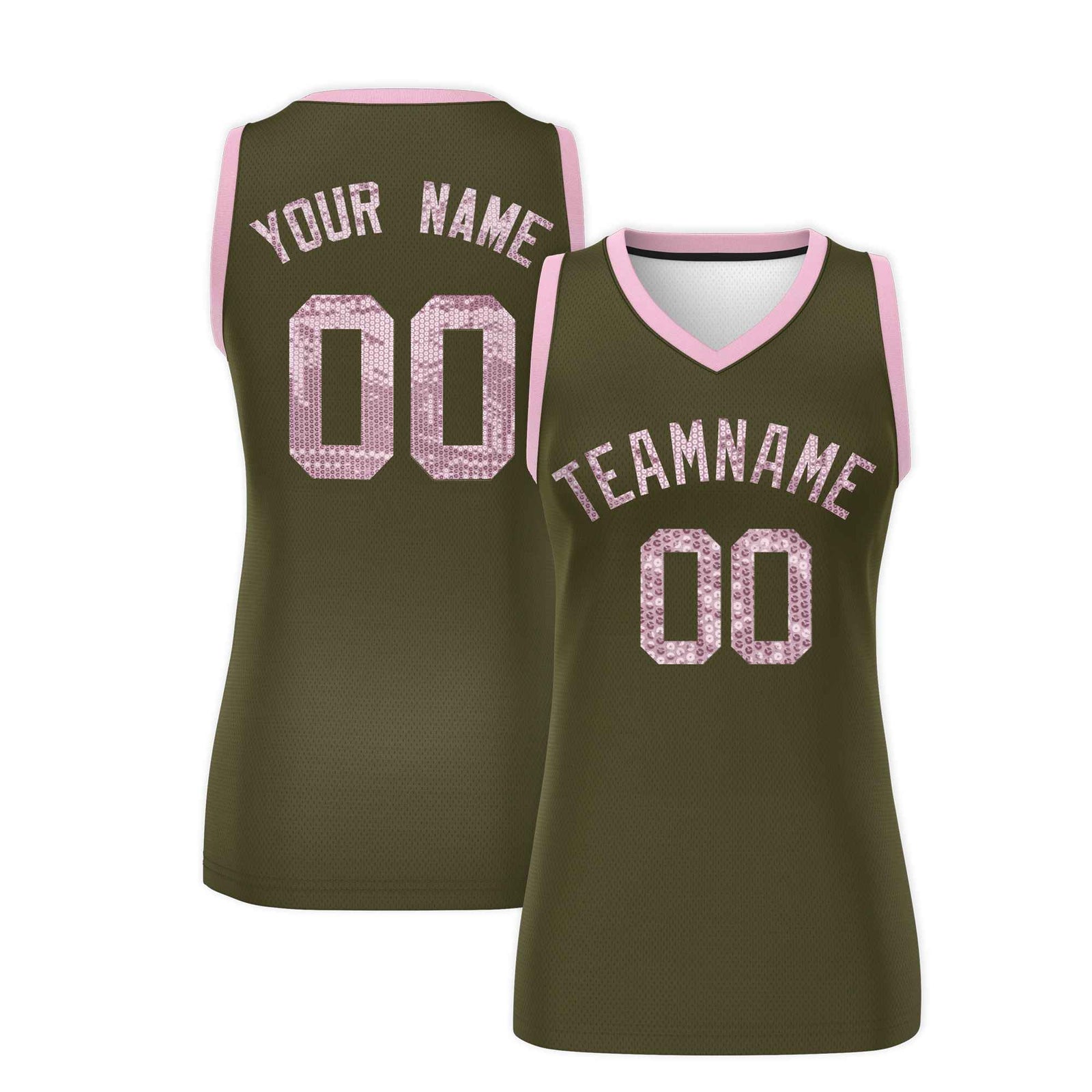 Custom Olive Light Pink Women Netball Sequined Dress