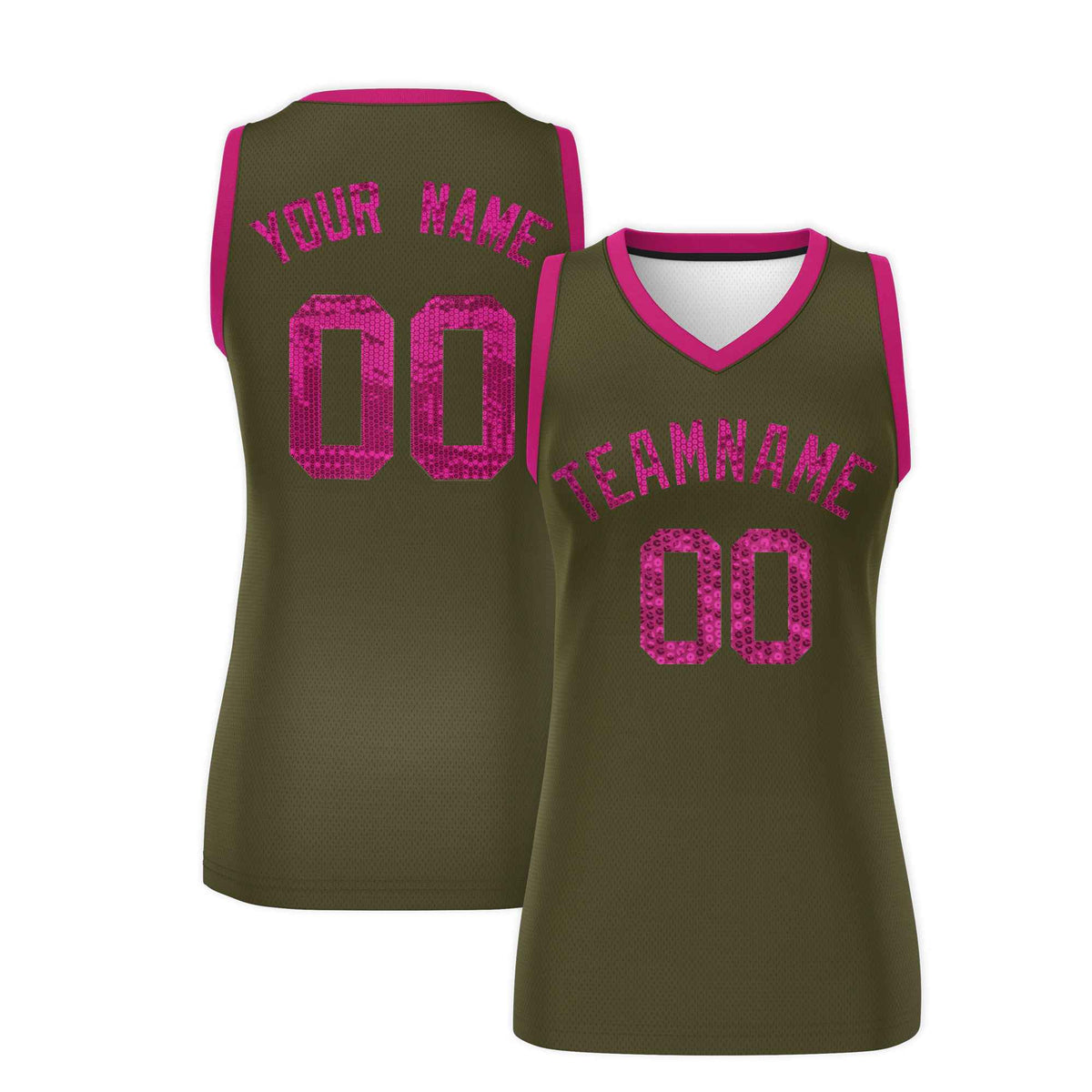 Custom Olive Pink Women Netball Sequined Dress