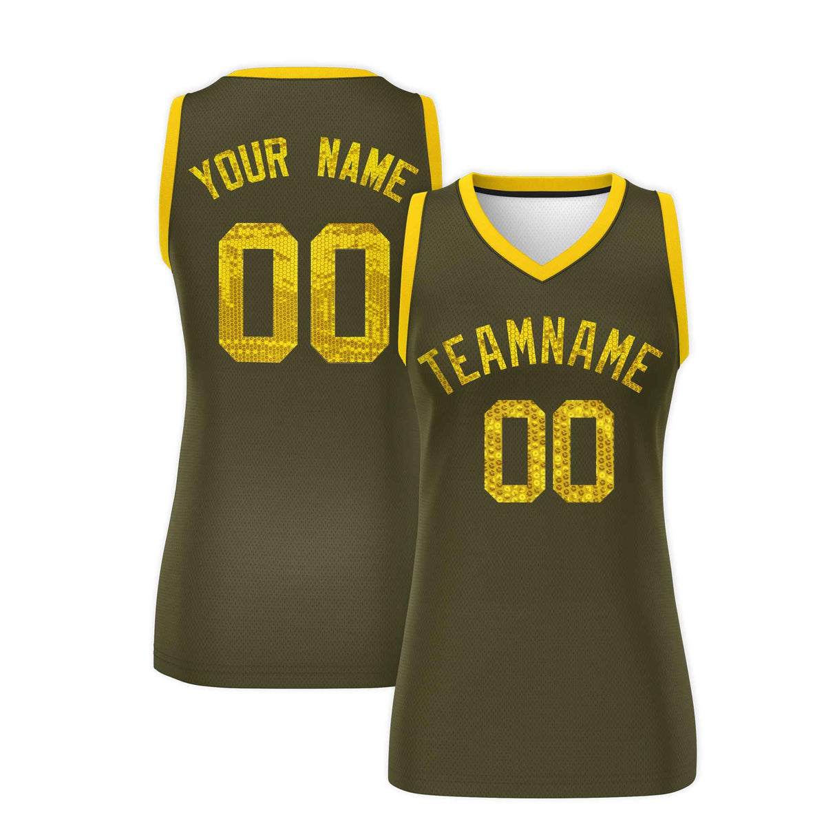 Custom Olive Gold Women Netball Sequined Dress