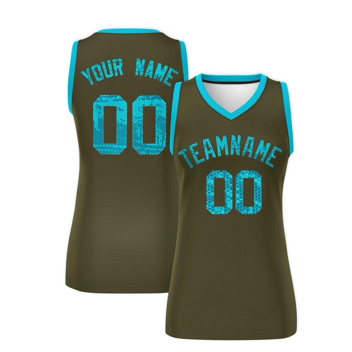 Custom Olive Sky Blue Women Netball Sequined Dress