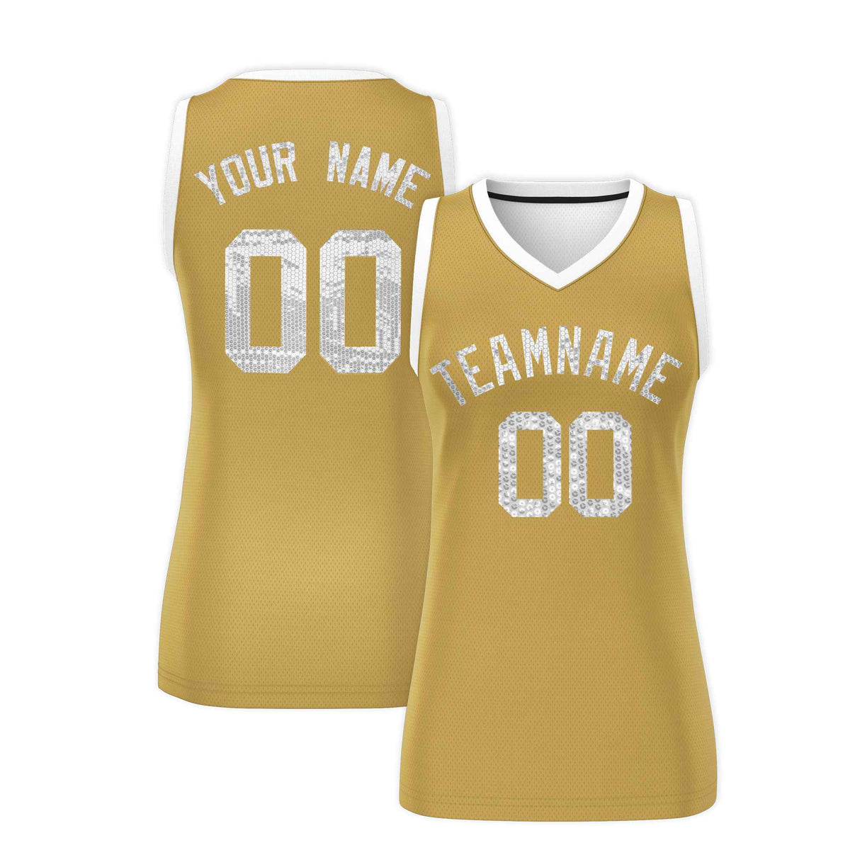 Custom Old Gold White Women Netball Sequined Dress