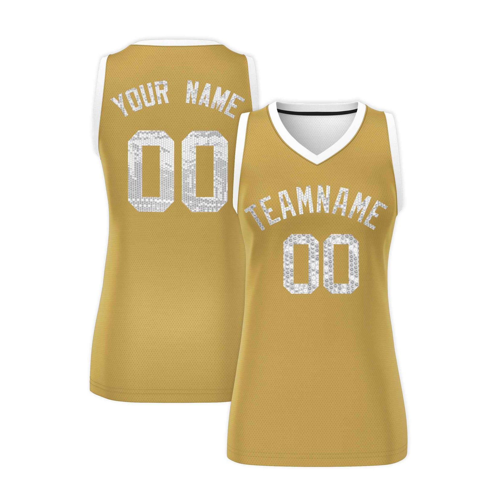 Custom Old Gold White Women Netball Sequined Dress