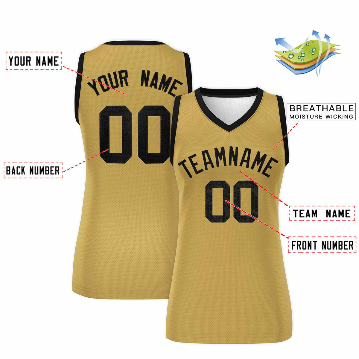 Custom Old Gold Black Women Netball Sequined Dress