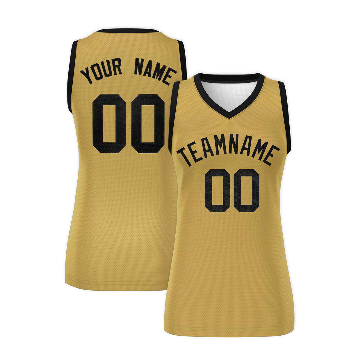 Custom Old Gold Black Women Netball Sequined Dress