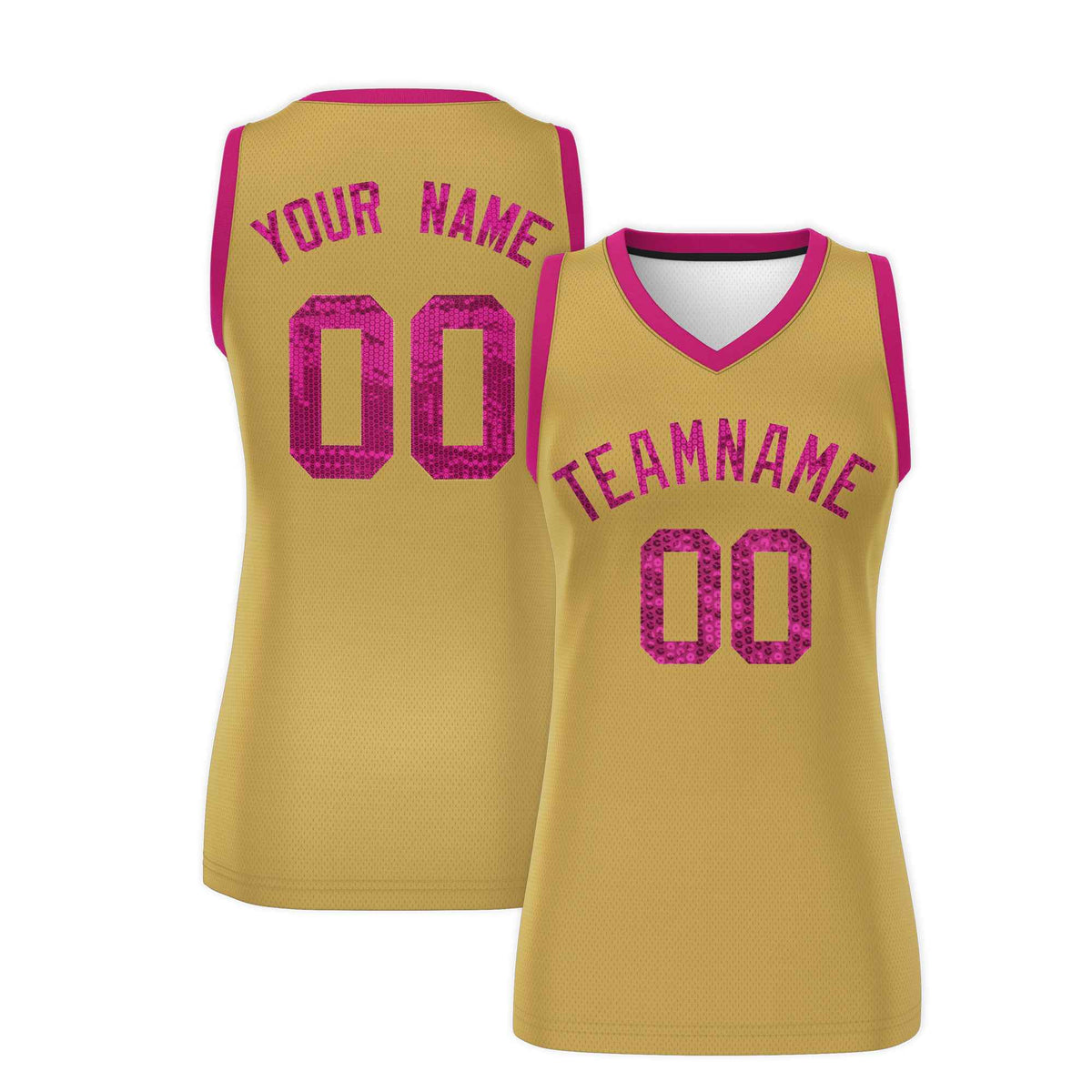Custom Old Gold Pink Women Netball Sequined Dress