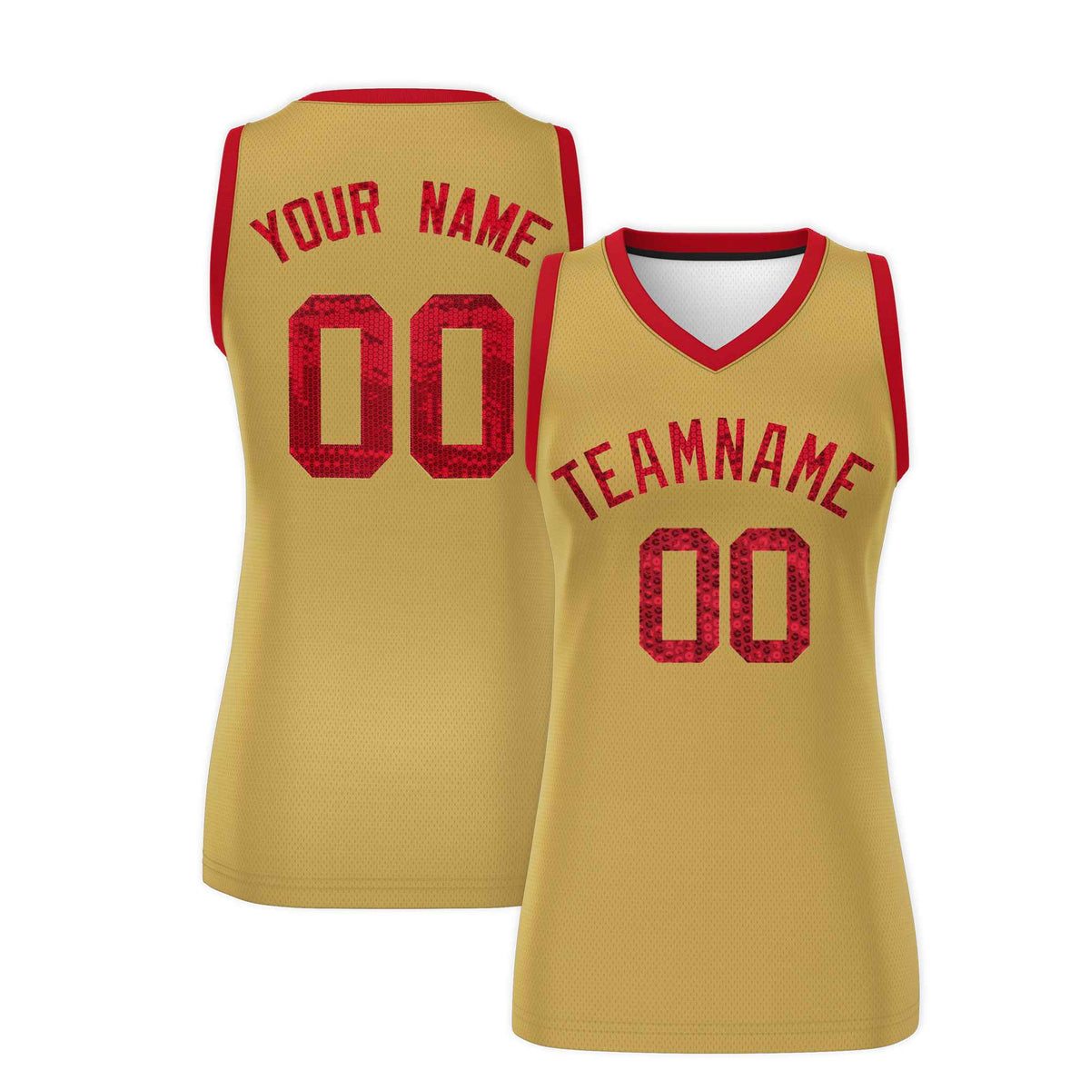 Custom Old Gold Red Women Netball Sequined Dress
