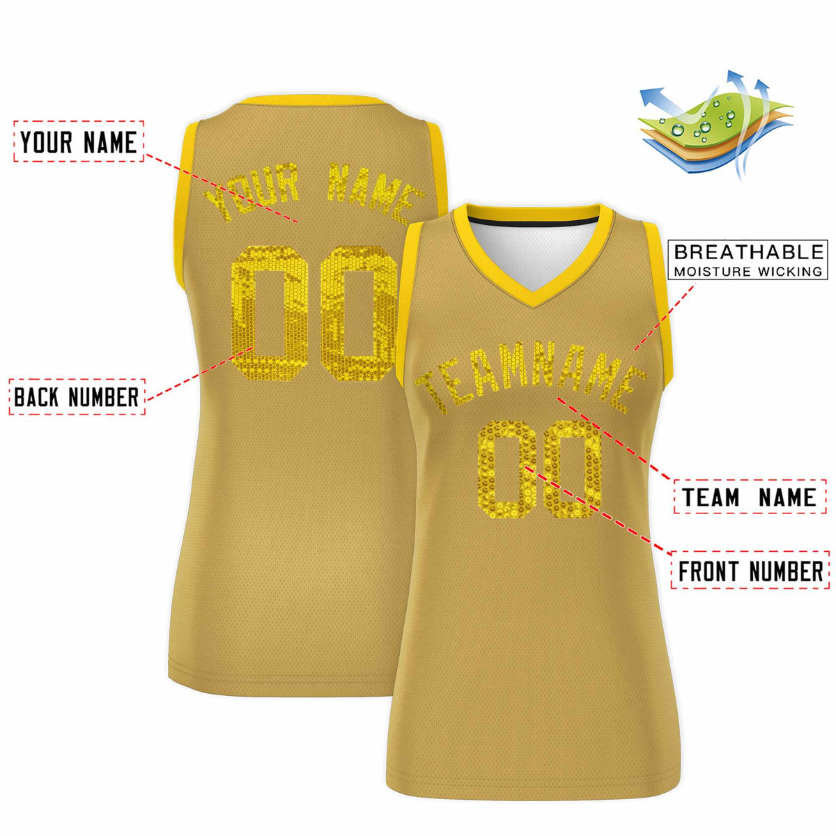 Custom Old Gold Gold Women Netball Sequined Dress