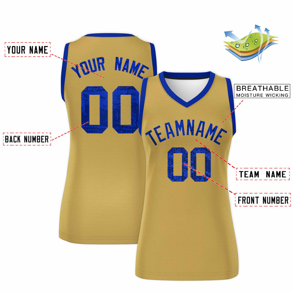 Custom Old Gold Royal Women Netball Sequined Dress