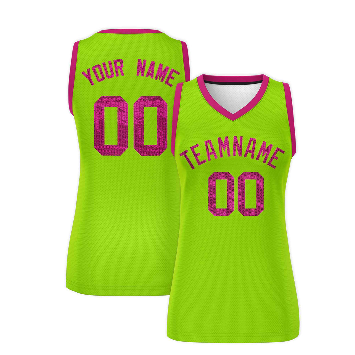 Custom Neon Green Pink Women Netball Sequined Dress