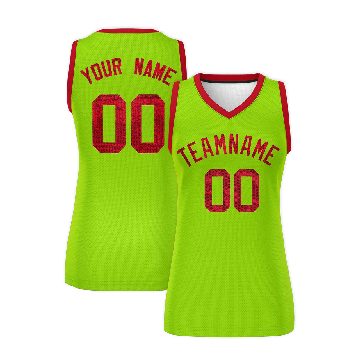 Custom Neon Green Red Women Netball Sequined Dress