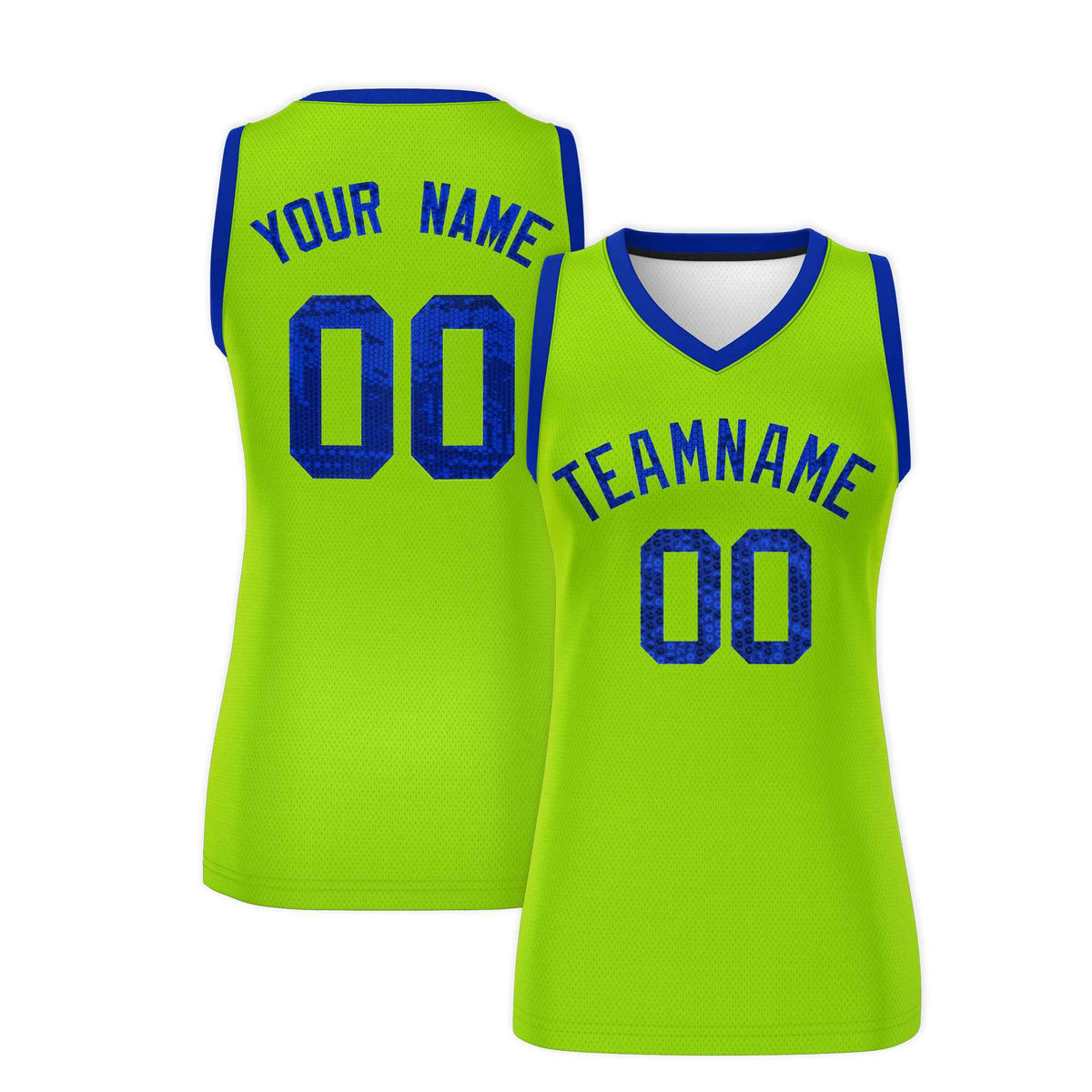 Custom Neon Green Royal Women Netball Sequined Dress