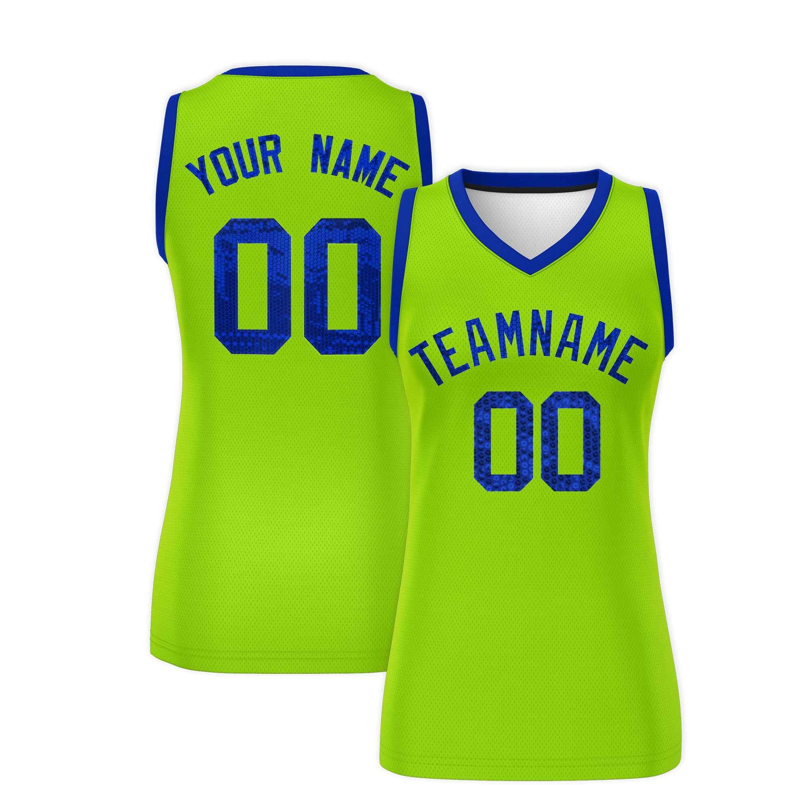 Custom Neon Green Royal Women Netball Sequined Dress