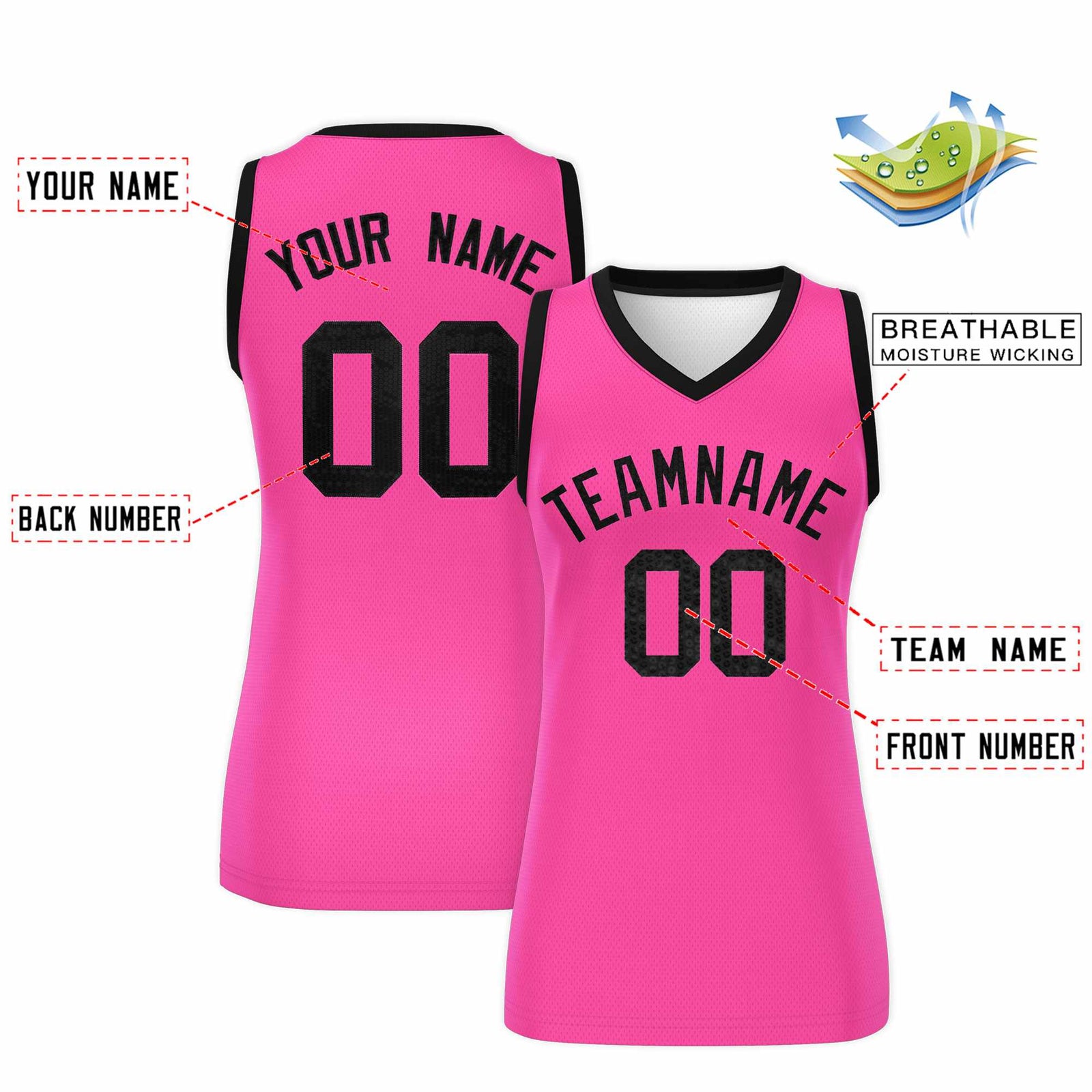 Custom Pink Black Women Netball Sequined Dress