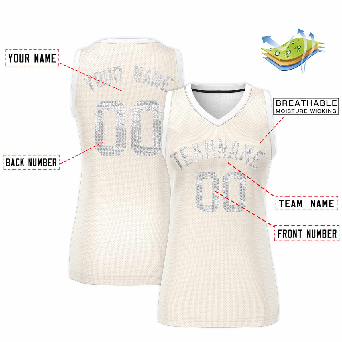 Custom Cream White Women Netball Sequined Dress