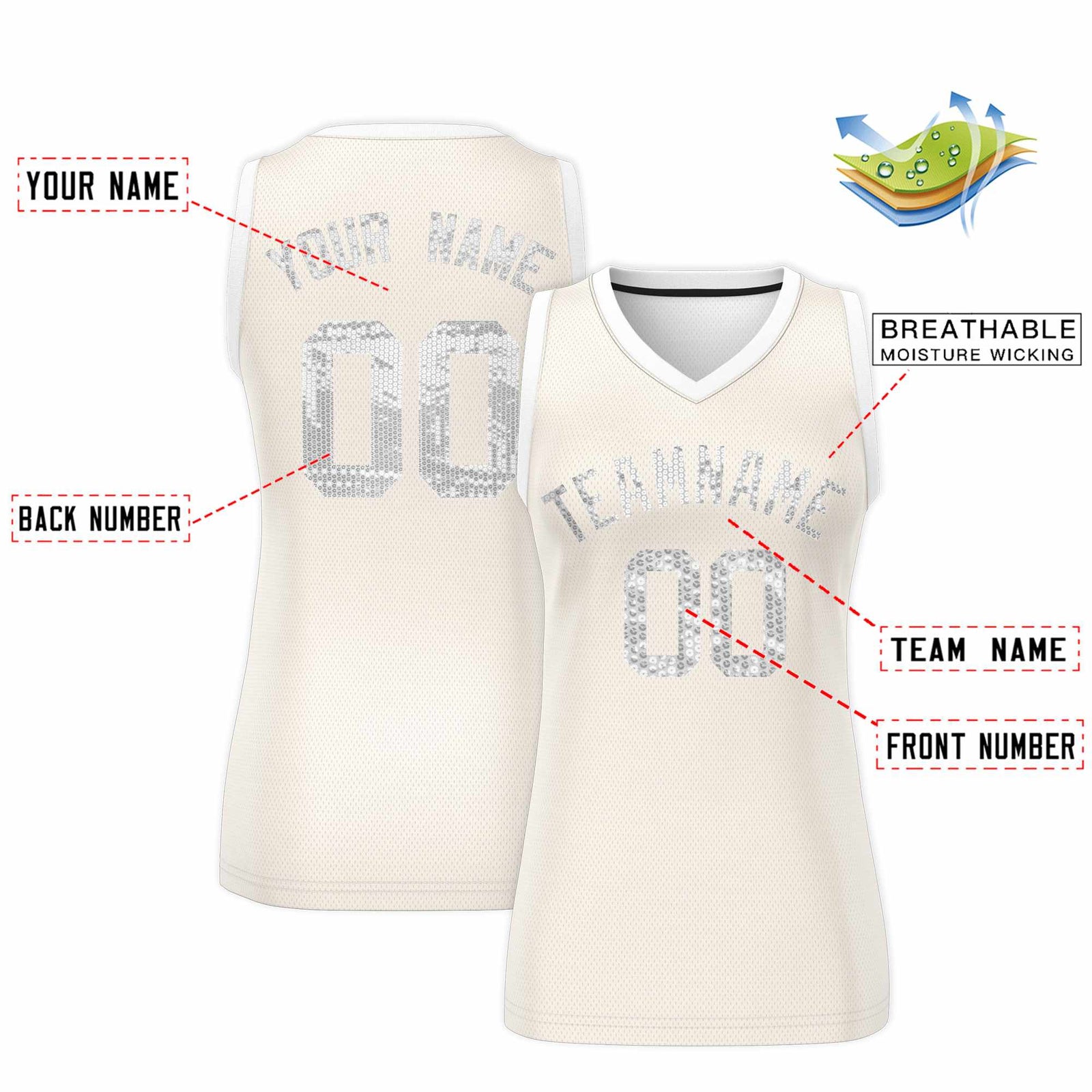 Custom Cream White Women Netball Sequined Dress