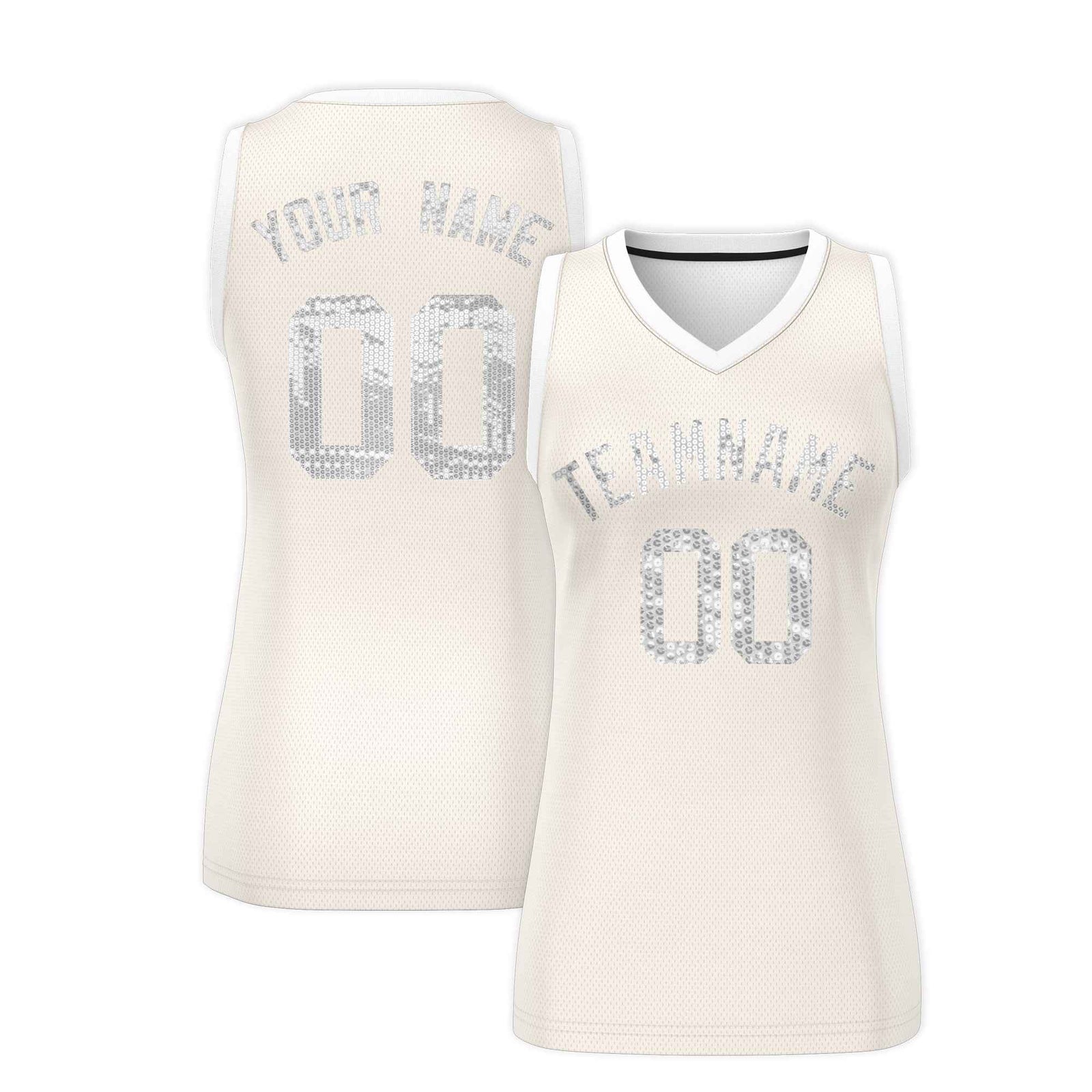 Custom Cream White Women Netball Sequined Dress