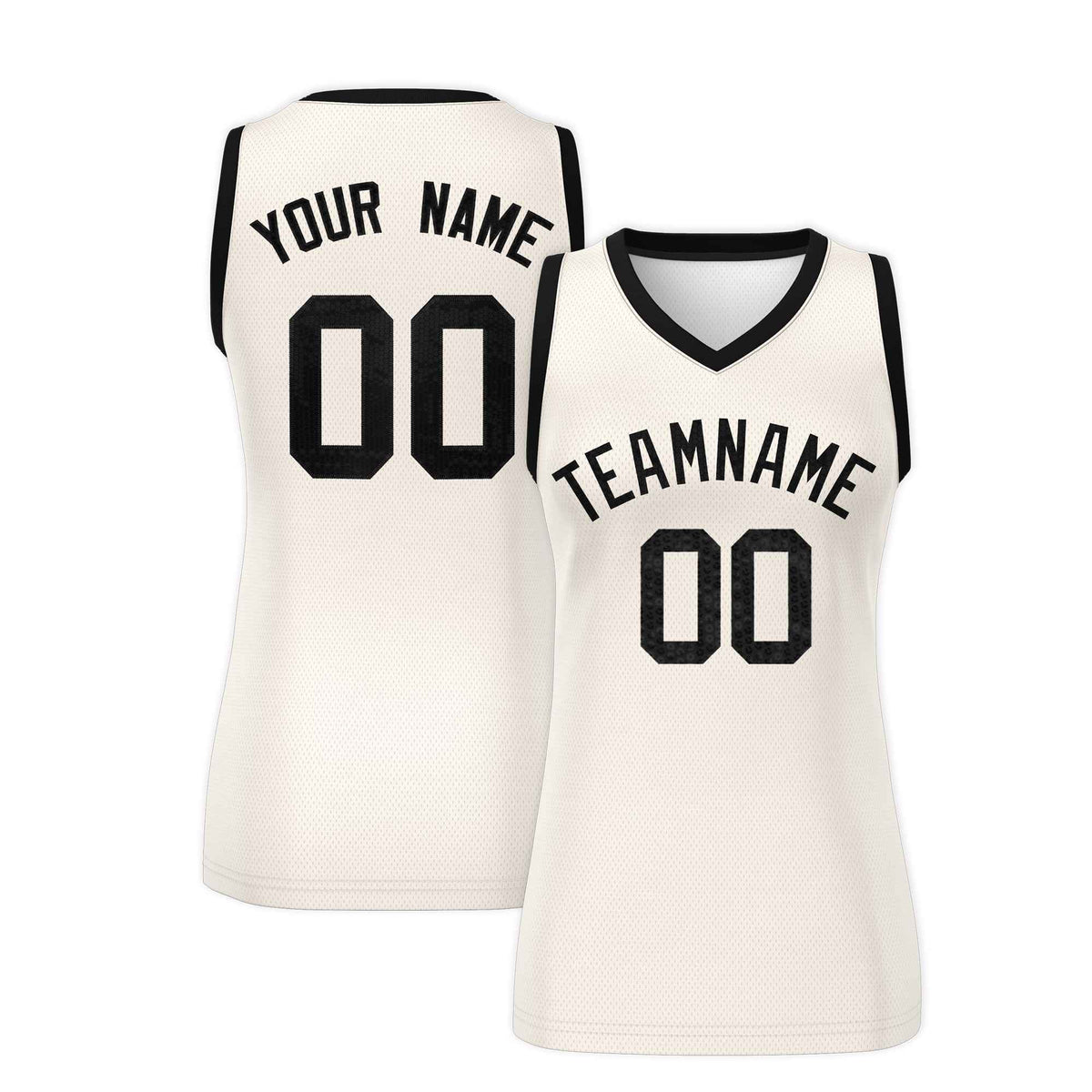 Custom Cream Black Women Netball Sequined Dress