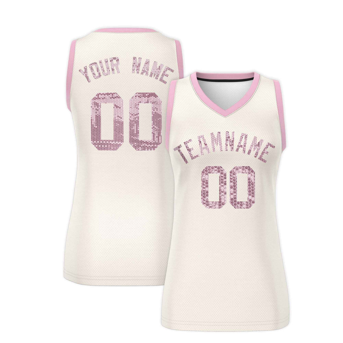 Custom Cream Light Pink Women Netball Sequined Dress
