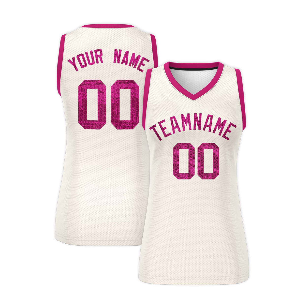 Custom Cream Pink Women Netball Sequined Dress