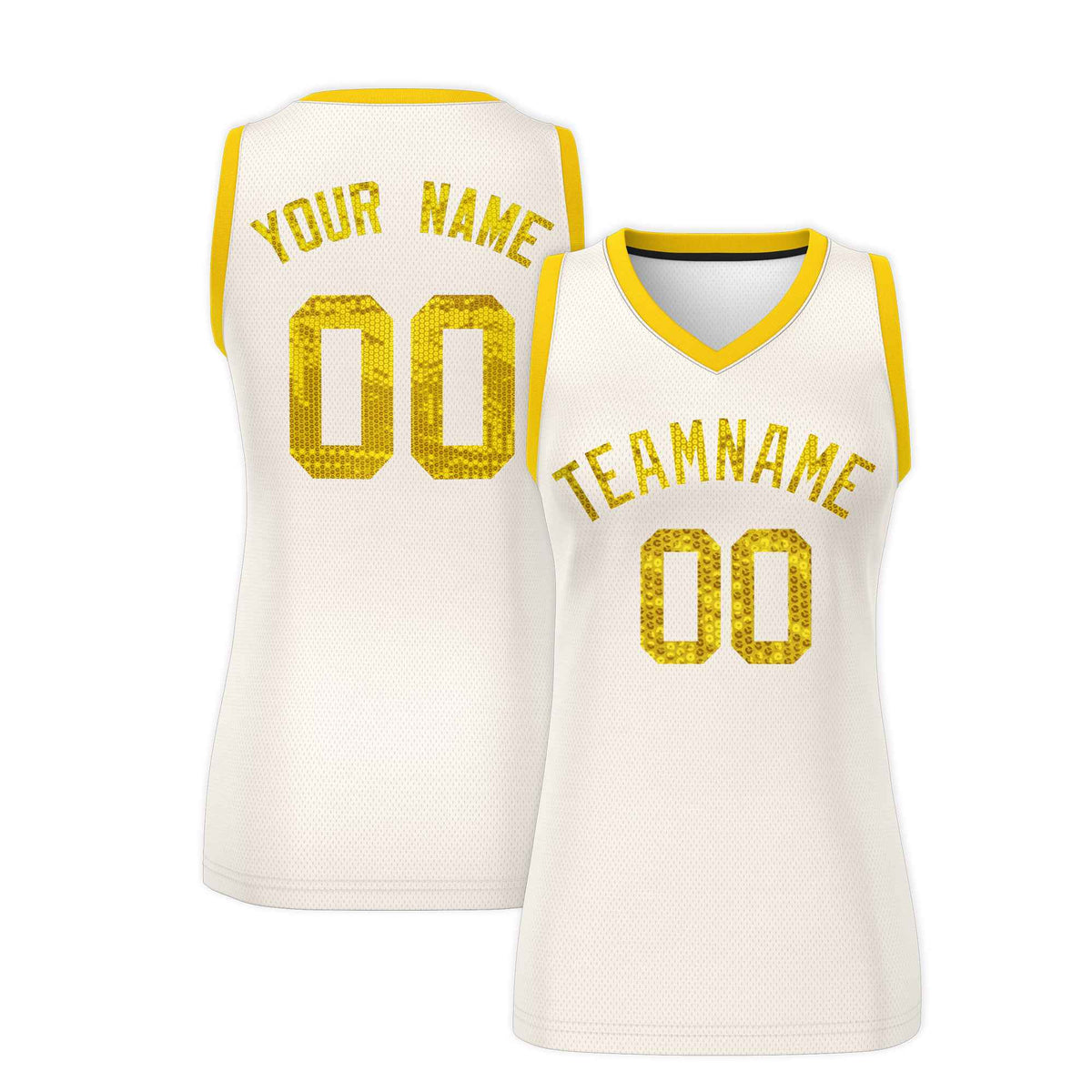 Custom Cream Gold Women Netball Sequined Dress