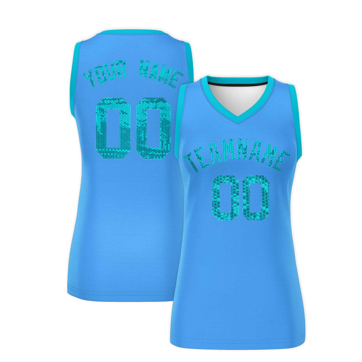 Custom Powder Blue Sky Blue Women Netball Sequined Dress
