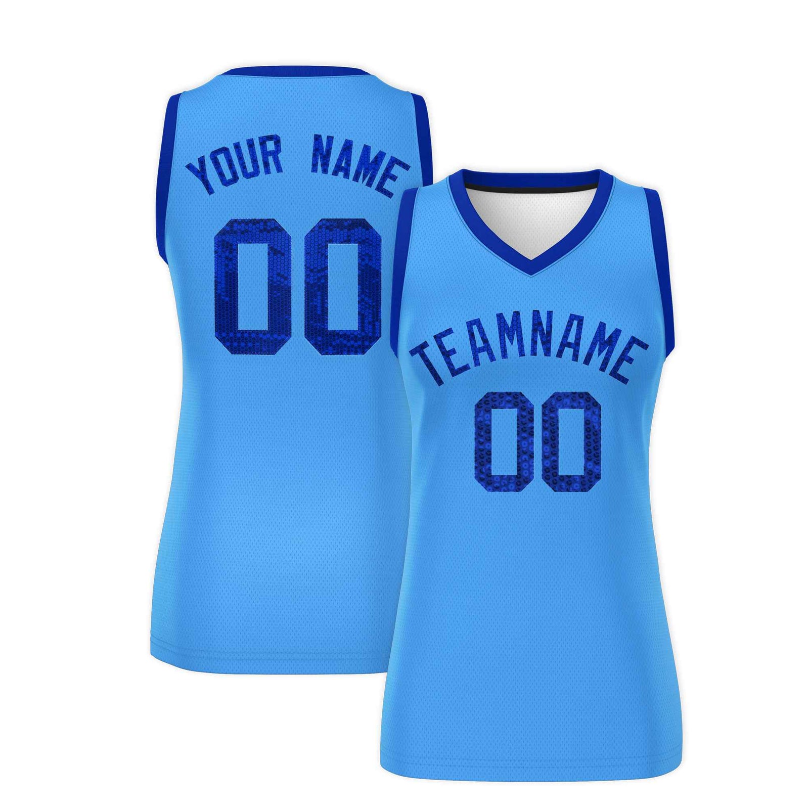 Custom Powder Blue Royal Women Netball Sequined Dress