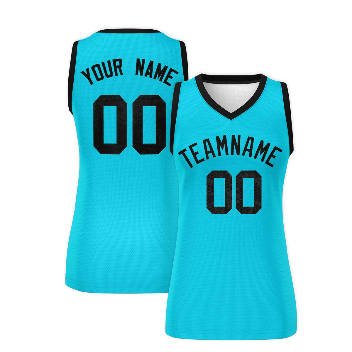 Custom Sky Blue Black Women Netball Sequined Dress