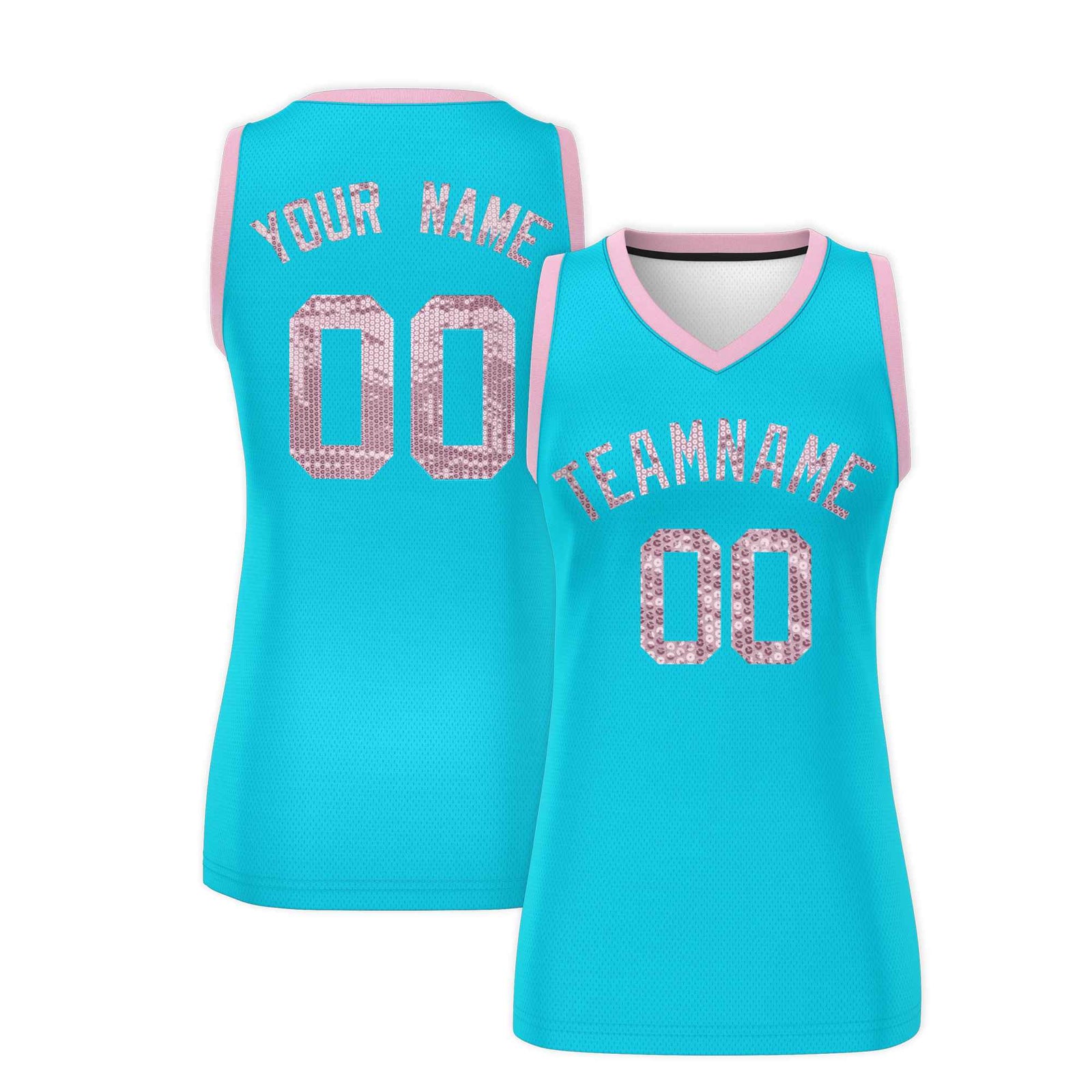 Custom Sky Blue Light Pink Women Netball Sequined Dress