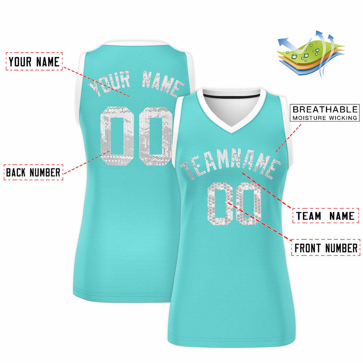 Custom Bright Green White Women Netball Sequined Dress