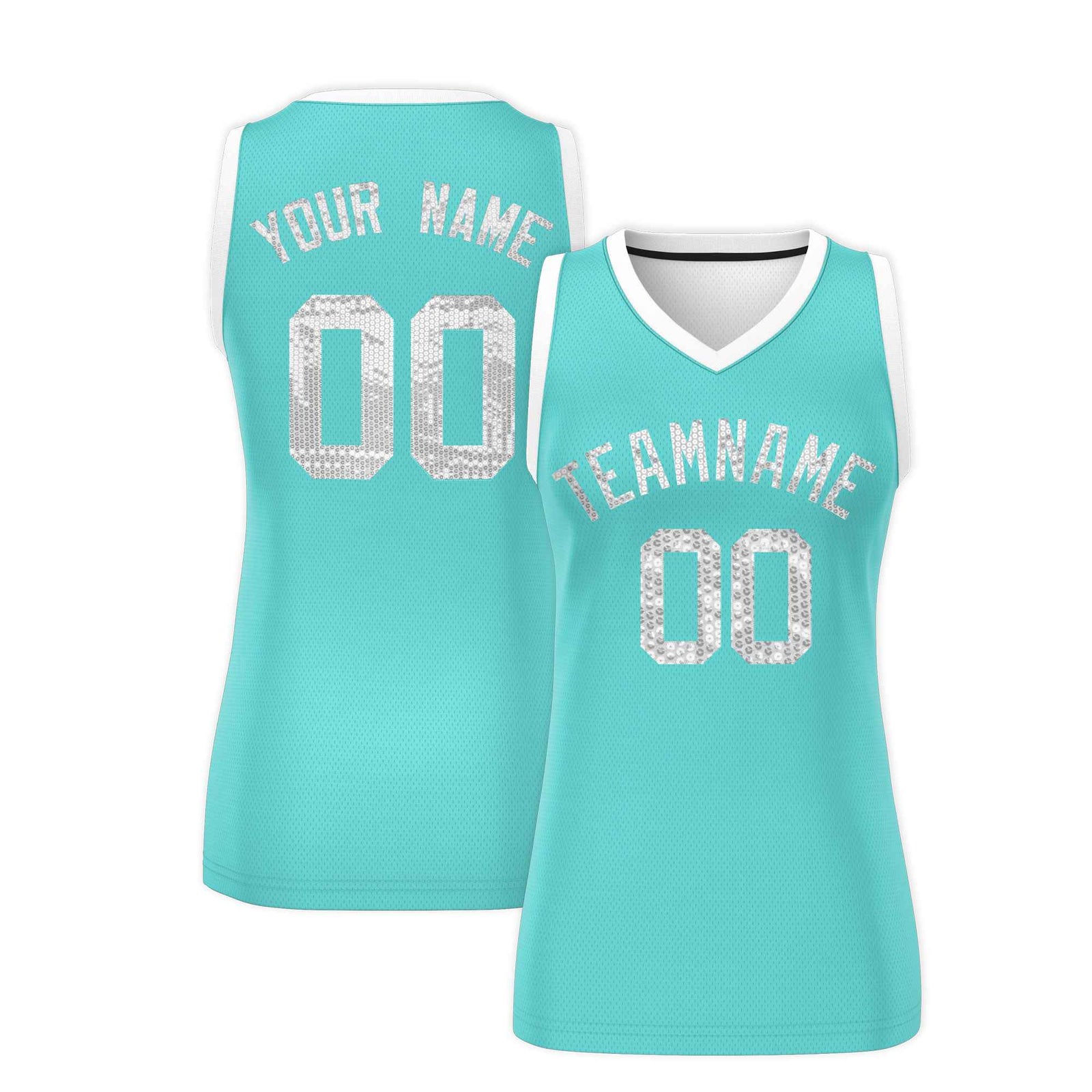 Custom Bright Green White Women Netball Sequined Dress