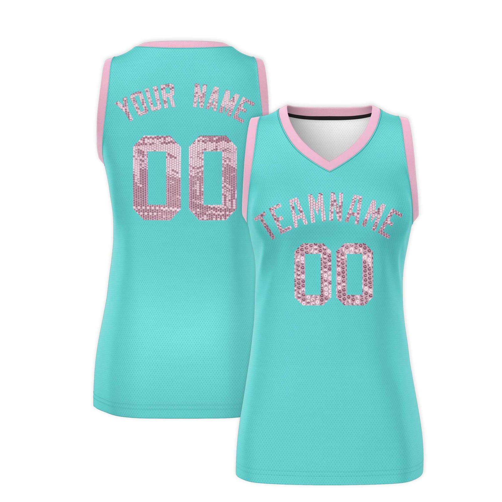 Custom Bright Green Light Pink Women Netball Sequined Dress