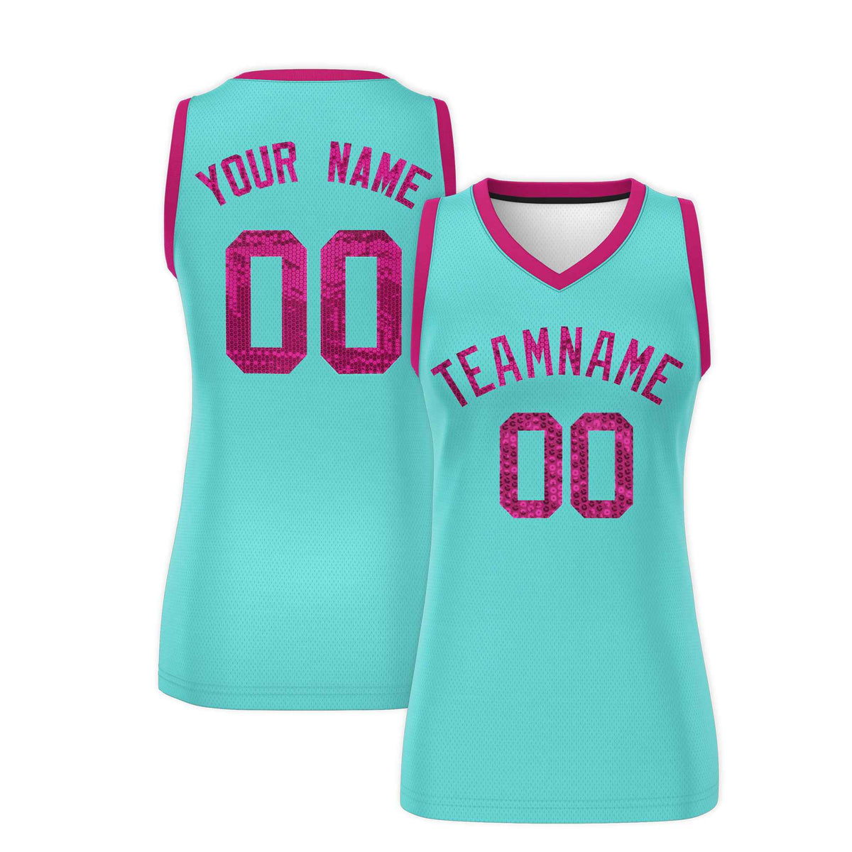 Custom Bright Green Pink Women Netball Sequined Dress
