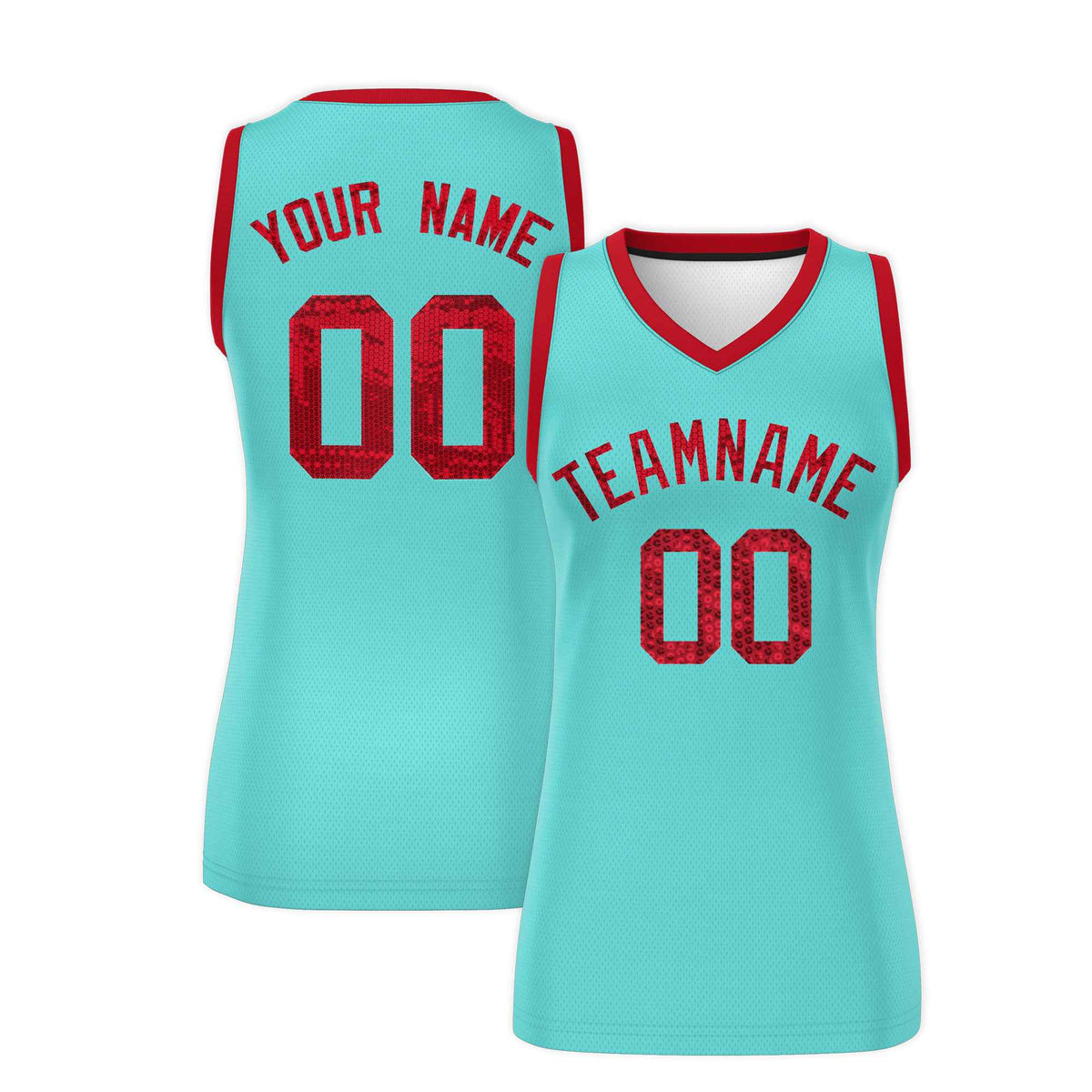 Custom Bright Green Red Women Netball Sequined Dress
