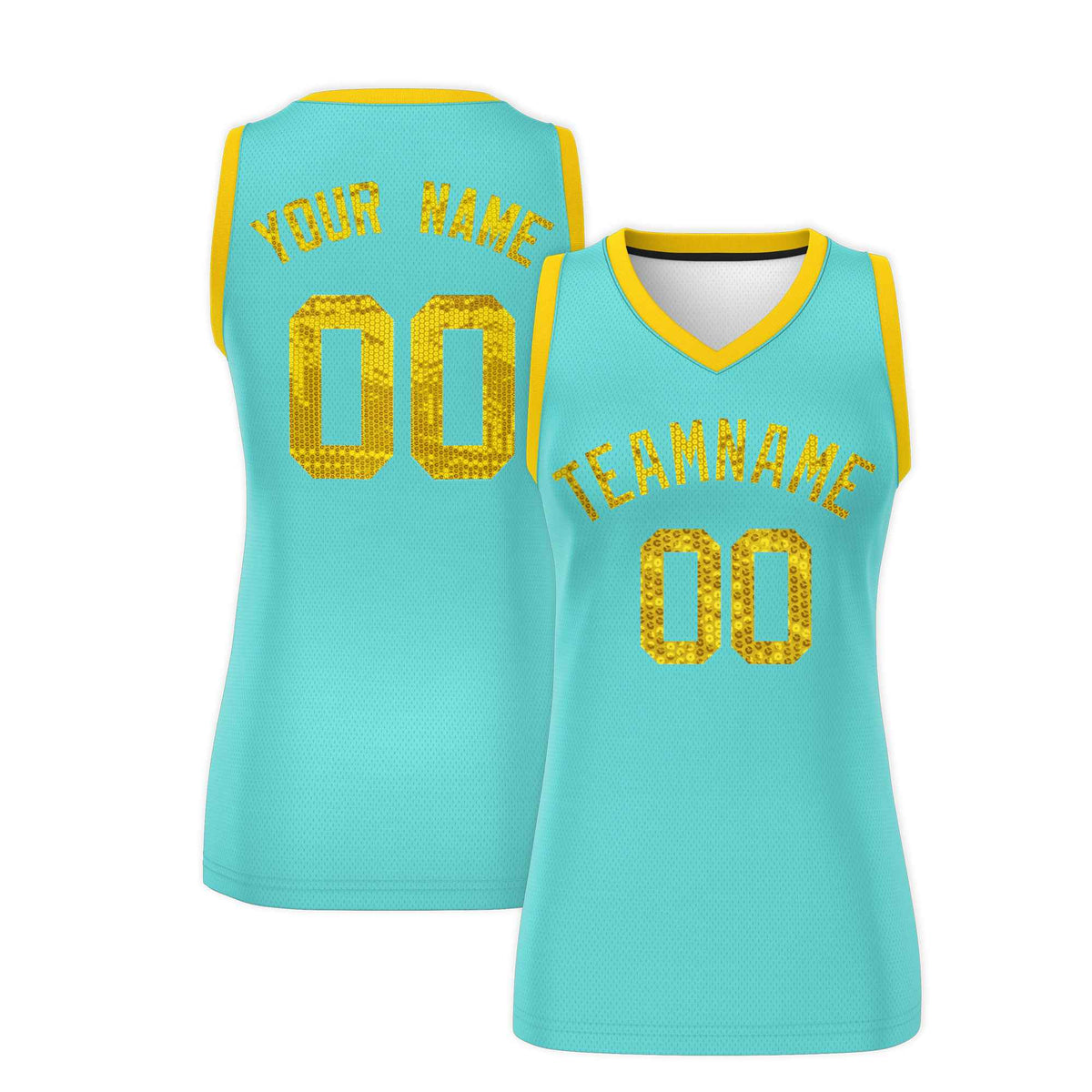 Custom Bright Green Gold Women Netball Sequined Dress