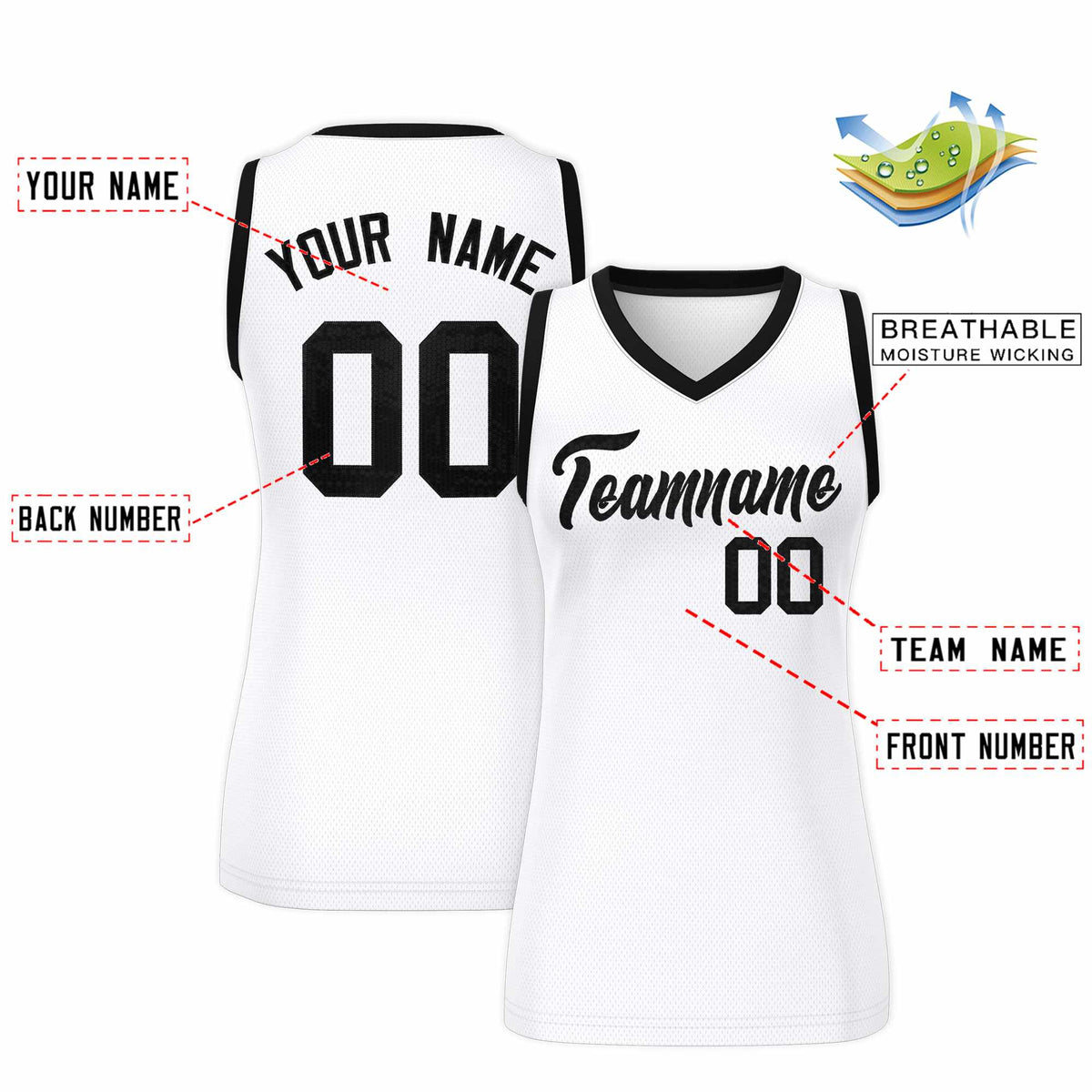 Custom White Black Women Netball Sequined Dress