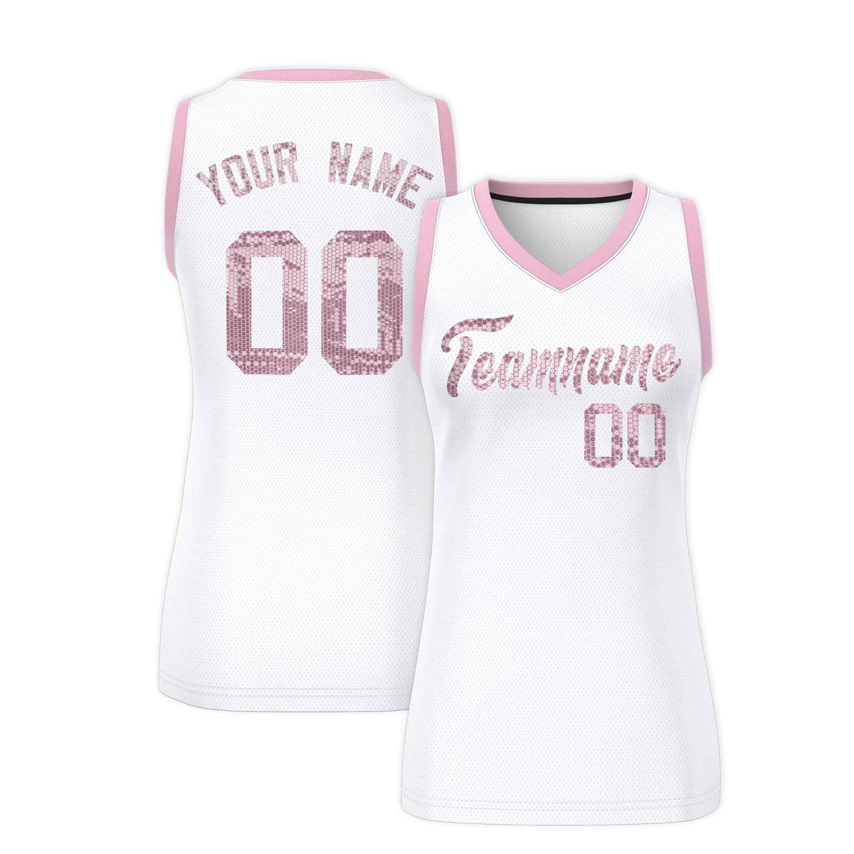 Custom White Light Pink Women Netball Sequined Dress