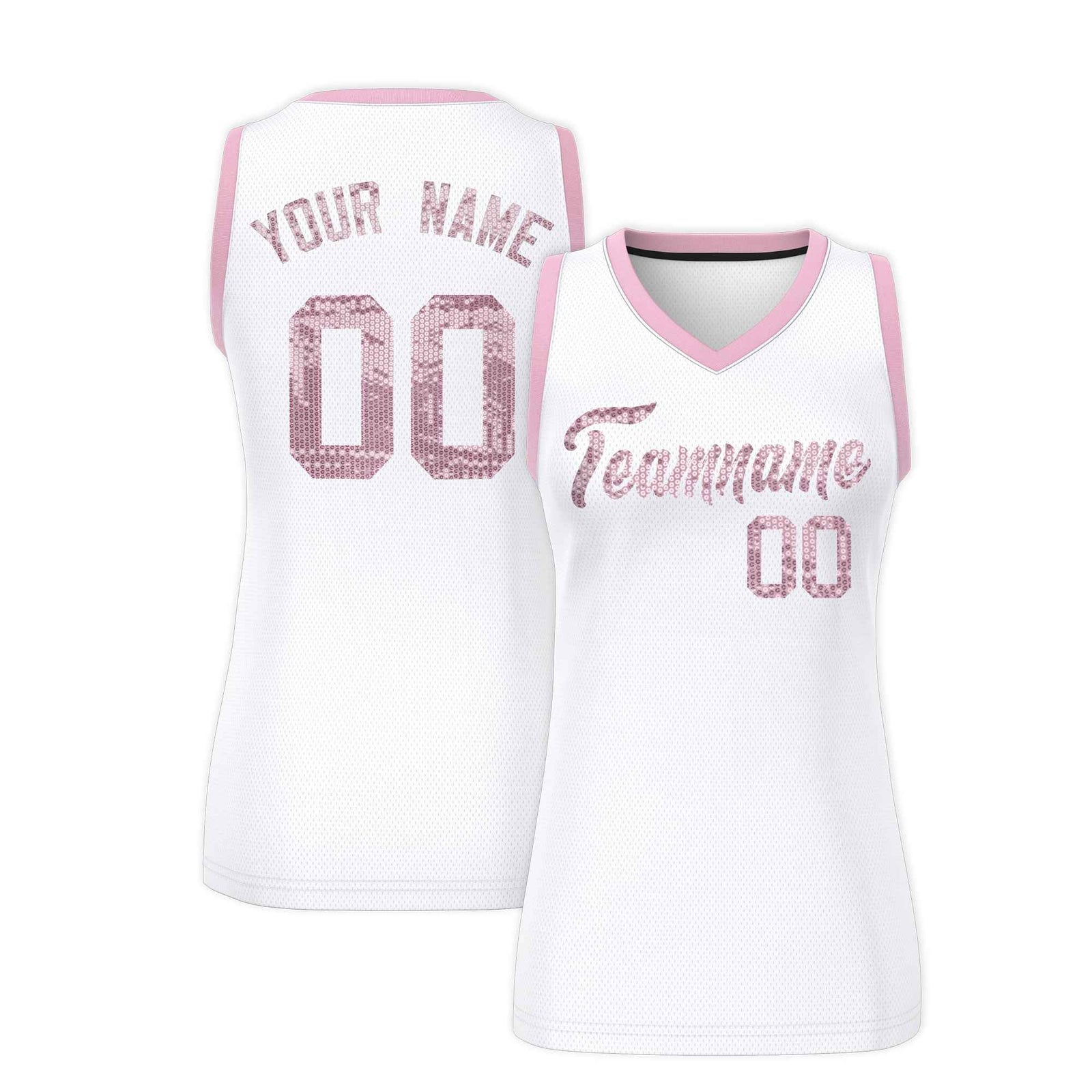 Custom White Light Pink Women Netball Sequined Dress