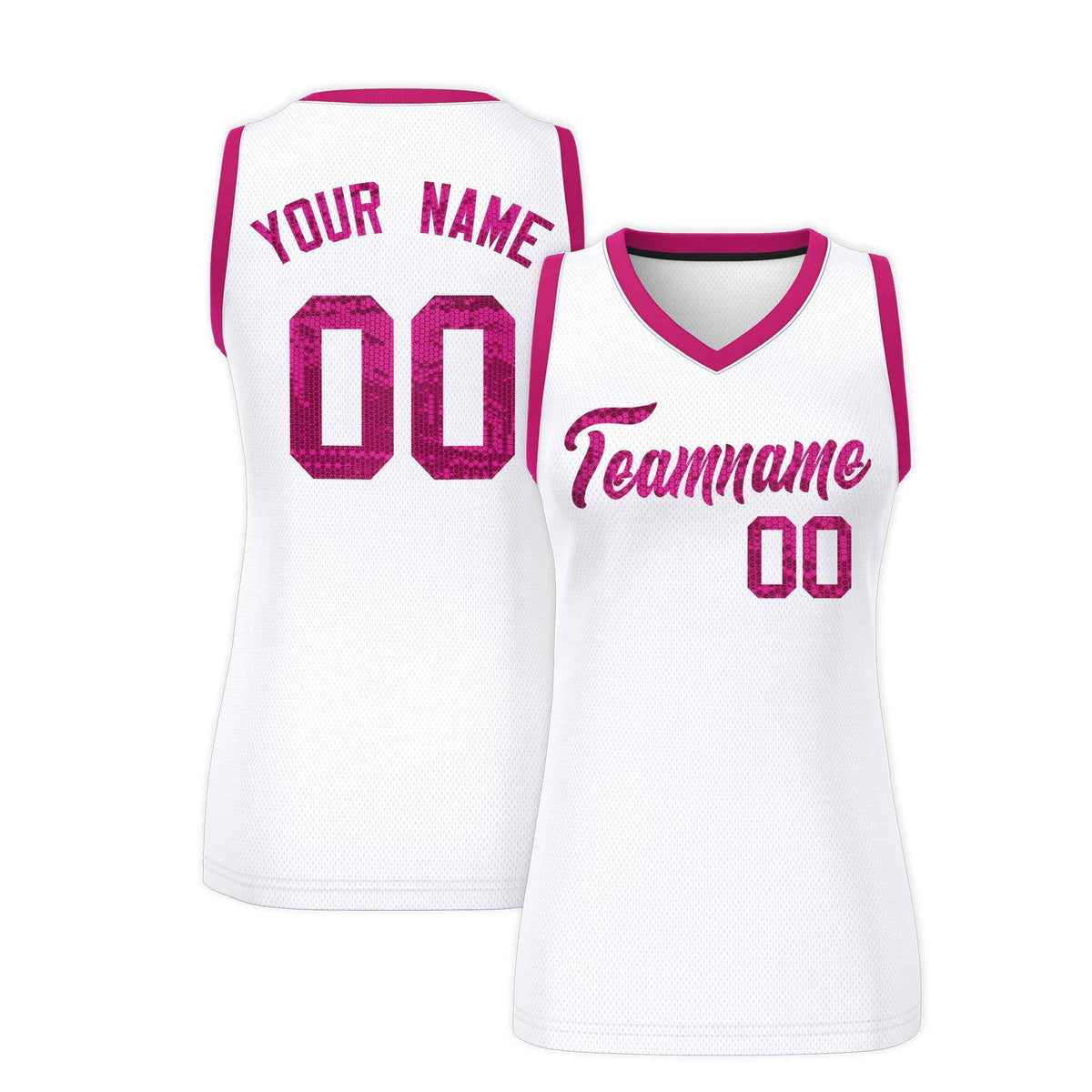 Custom White Pink Women Netball Sequined Dress