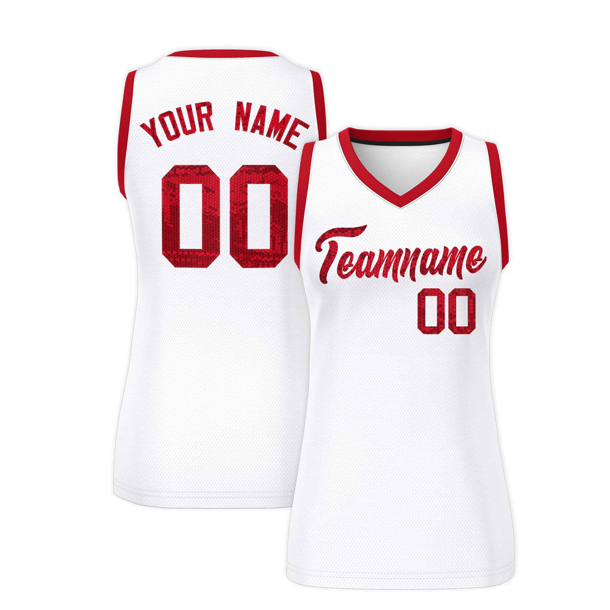 Custom White Red Women Netball Sequined Dress