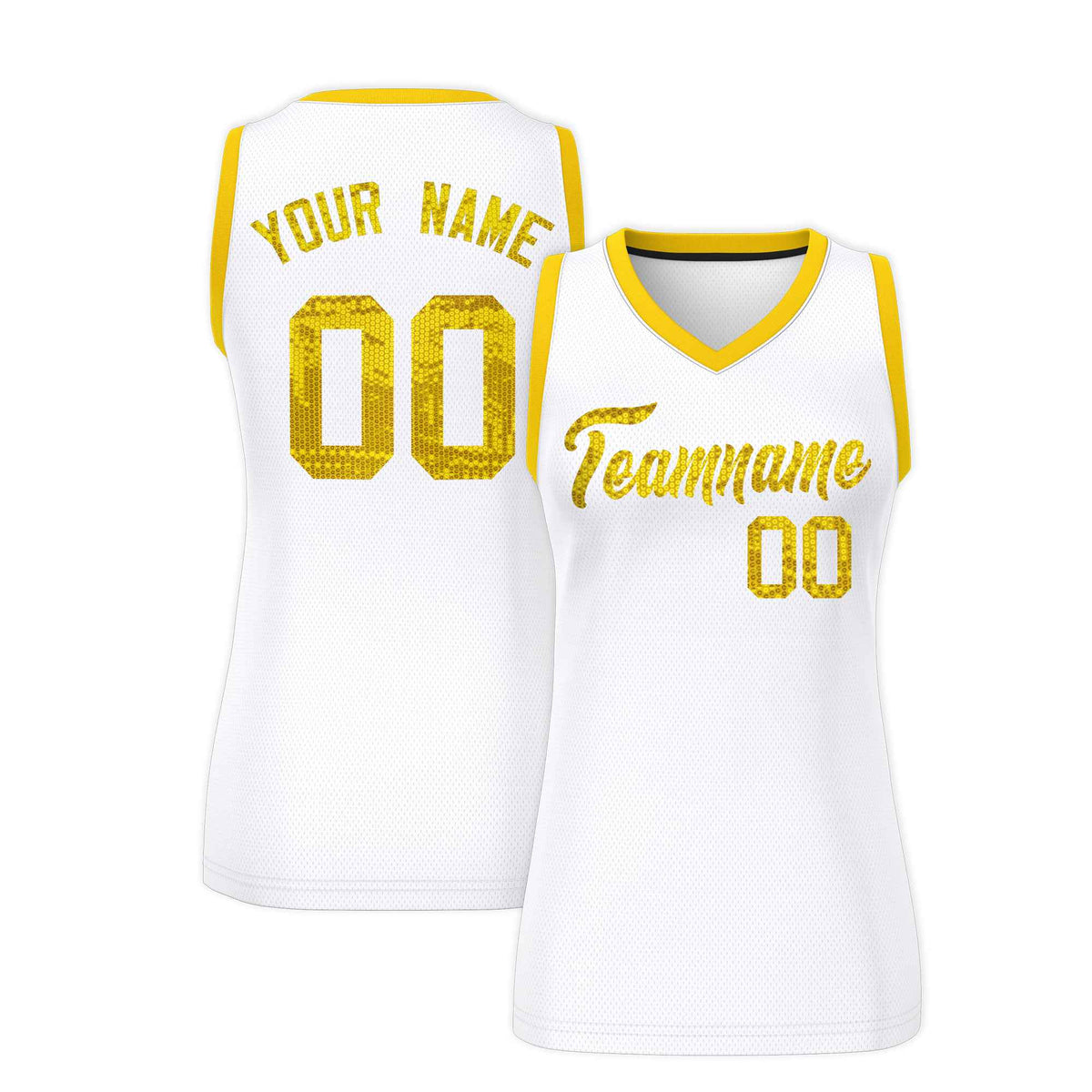 Custom White Gold Women Netball Sequined Dress
