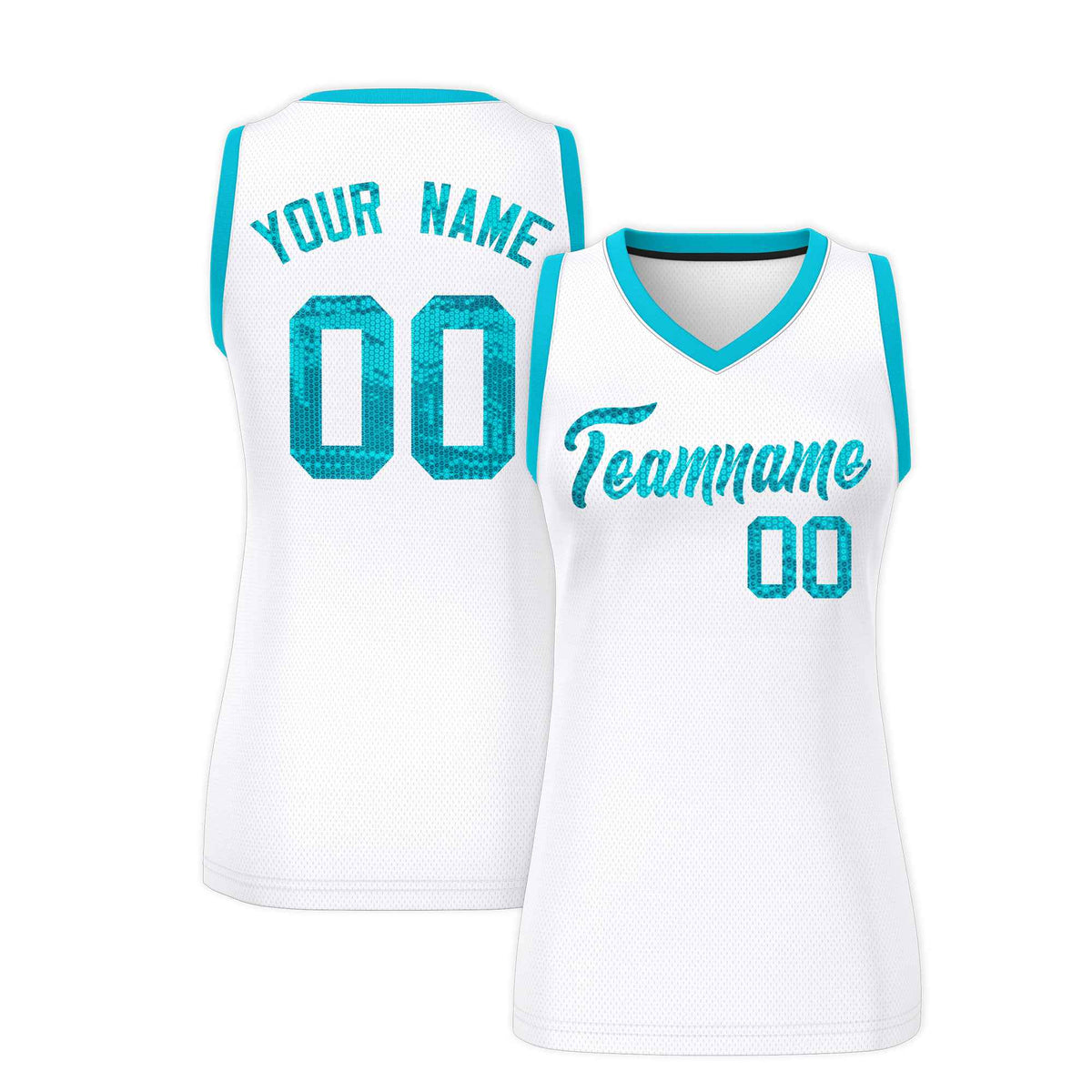 Custom White Sky Blue Women Netball Sequined Dress