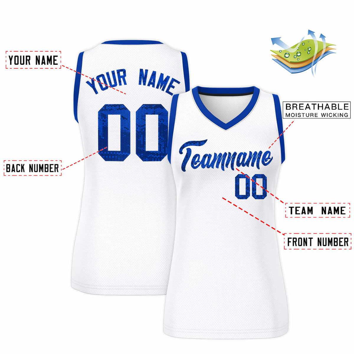Custom White Royal Women Netball Sequined Dress