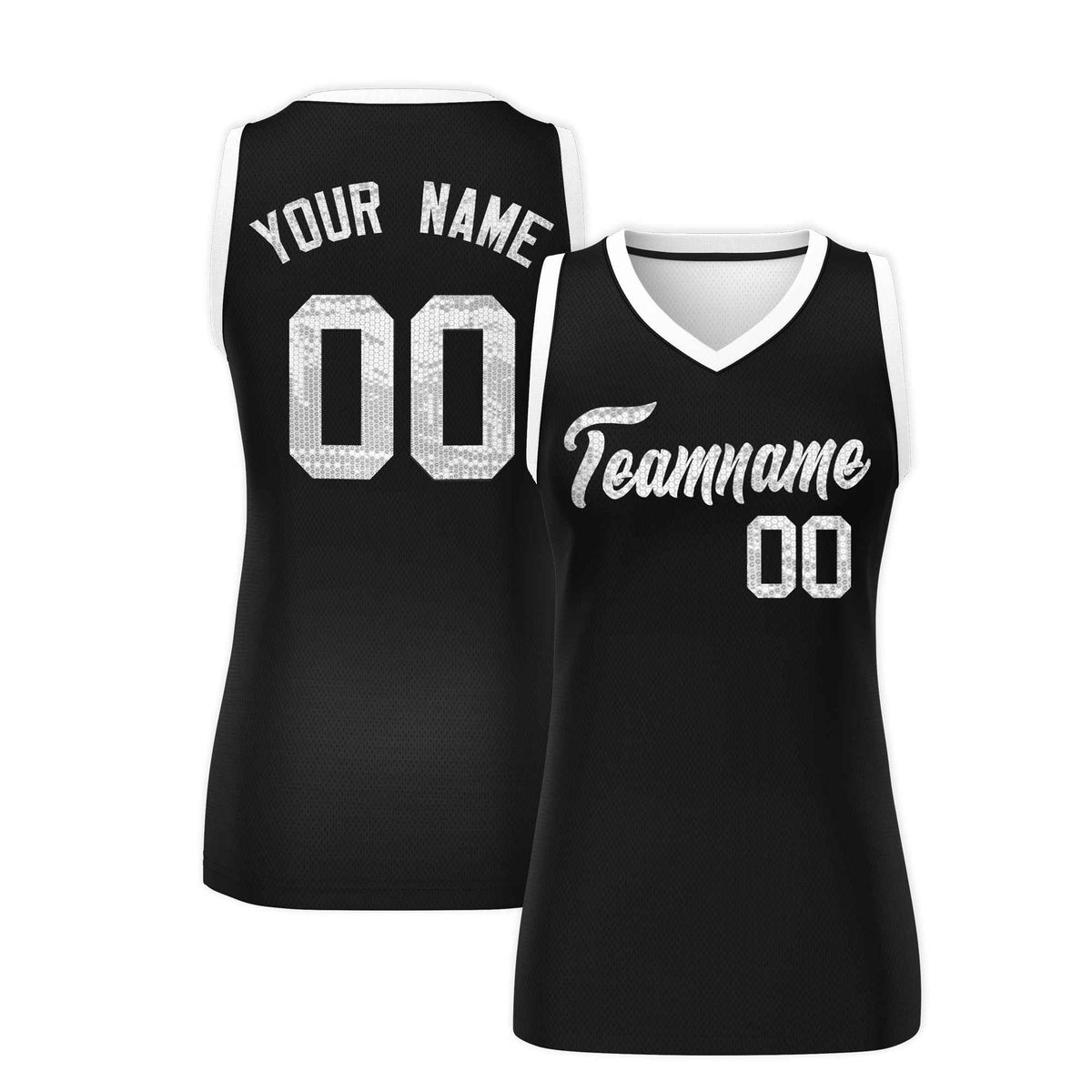 Custom Black White Women Netball Sequined Dress