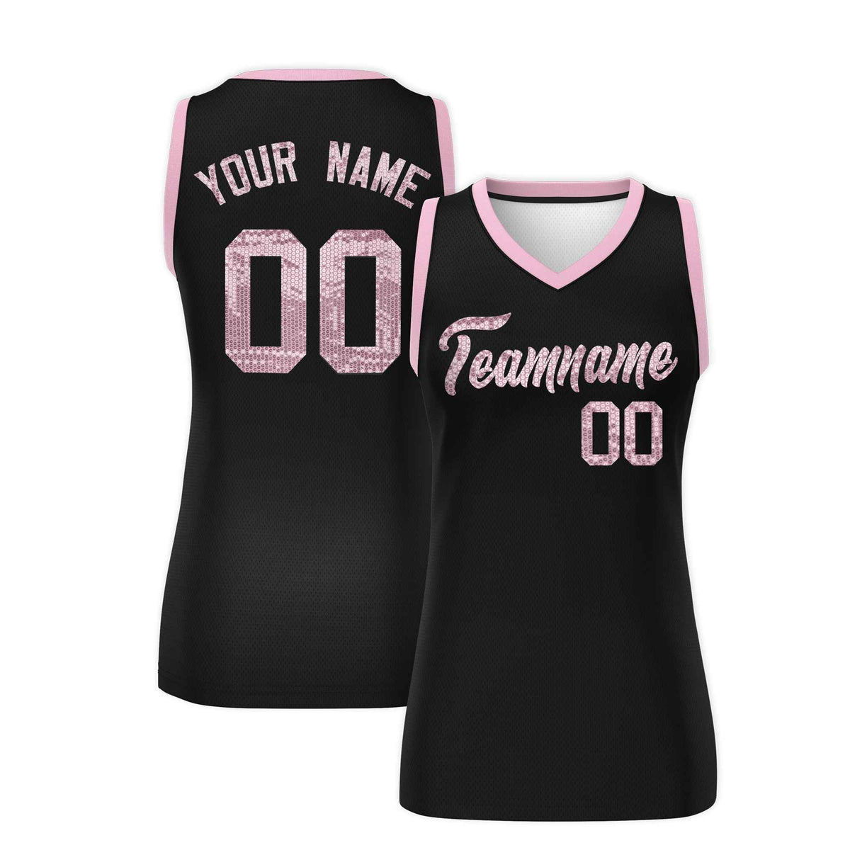 Custom Black Light Pink Women Netball Sequined Dress