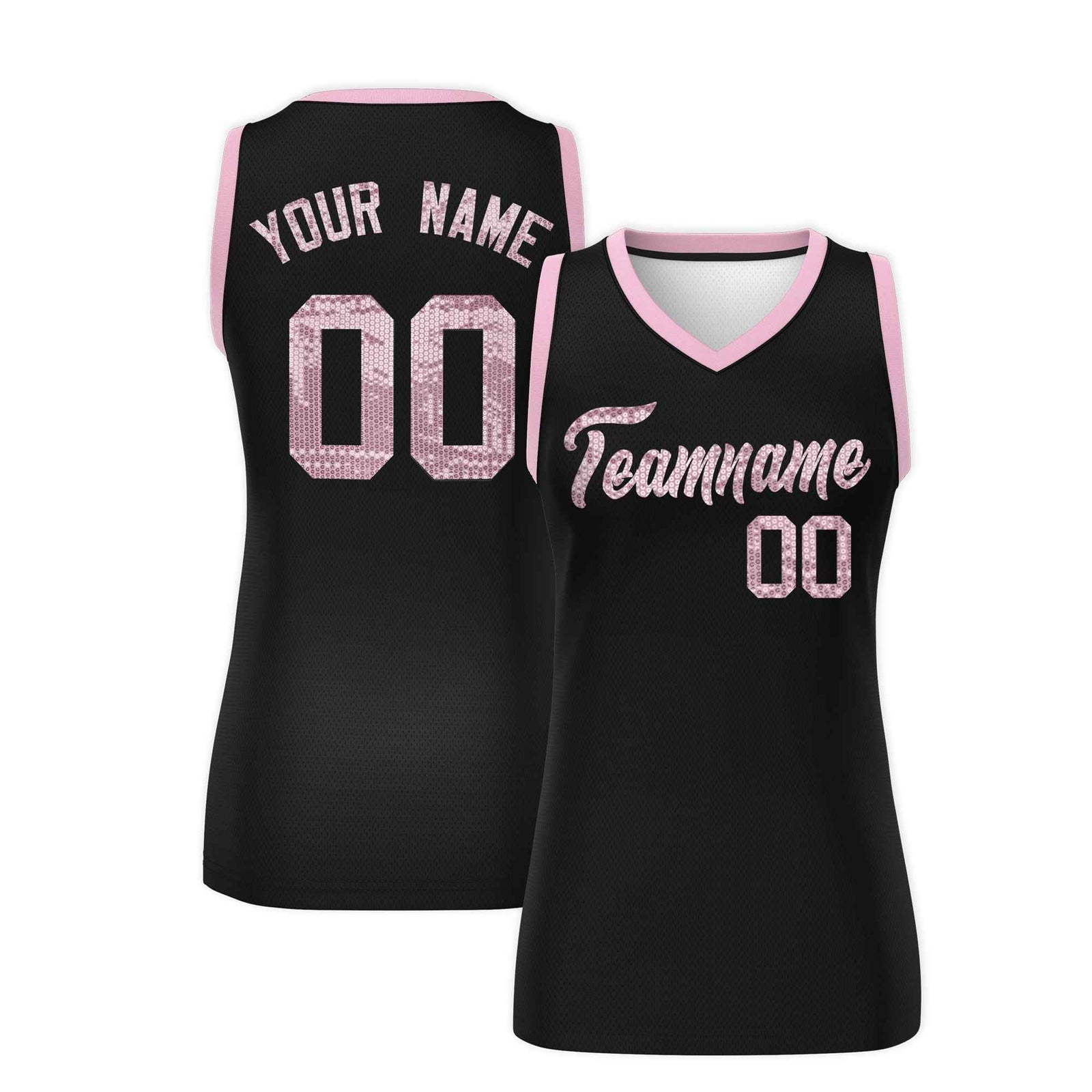 Custom Black Light Pink Women Netball Sequined Dress